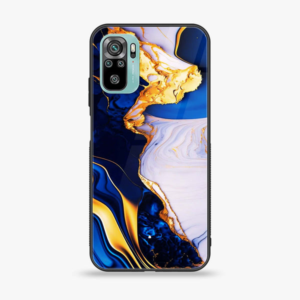 Xiaomi Redmi Note 10 - Blue Golden Marble - Premium Printed Glass soft Bumper shock Proof Case