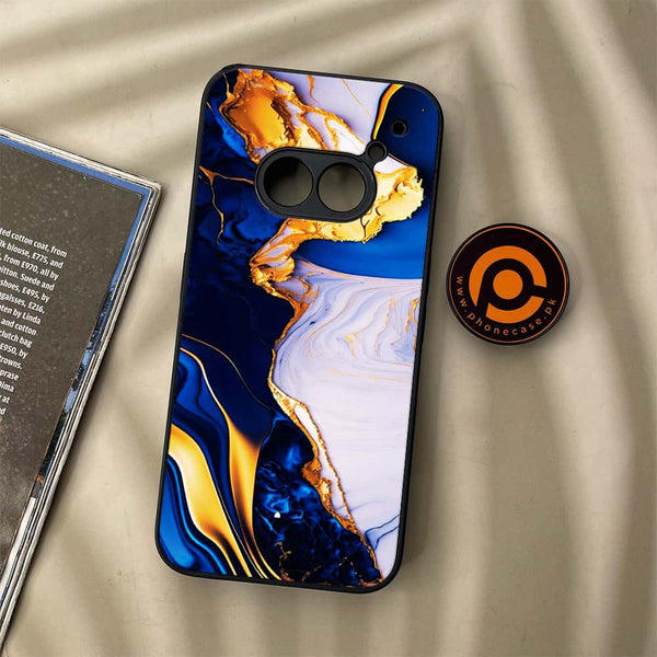 Nothing Phone (2a) - Blue Golden Marble - Premium Metal Printed soft Bumper Shock Proof Case