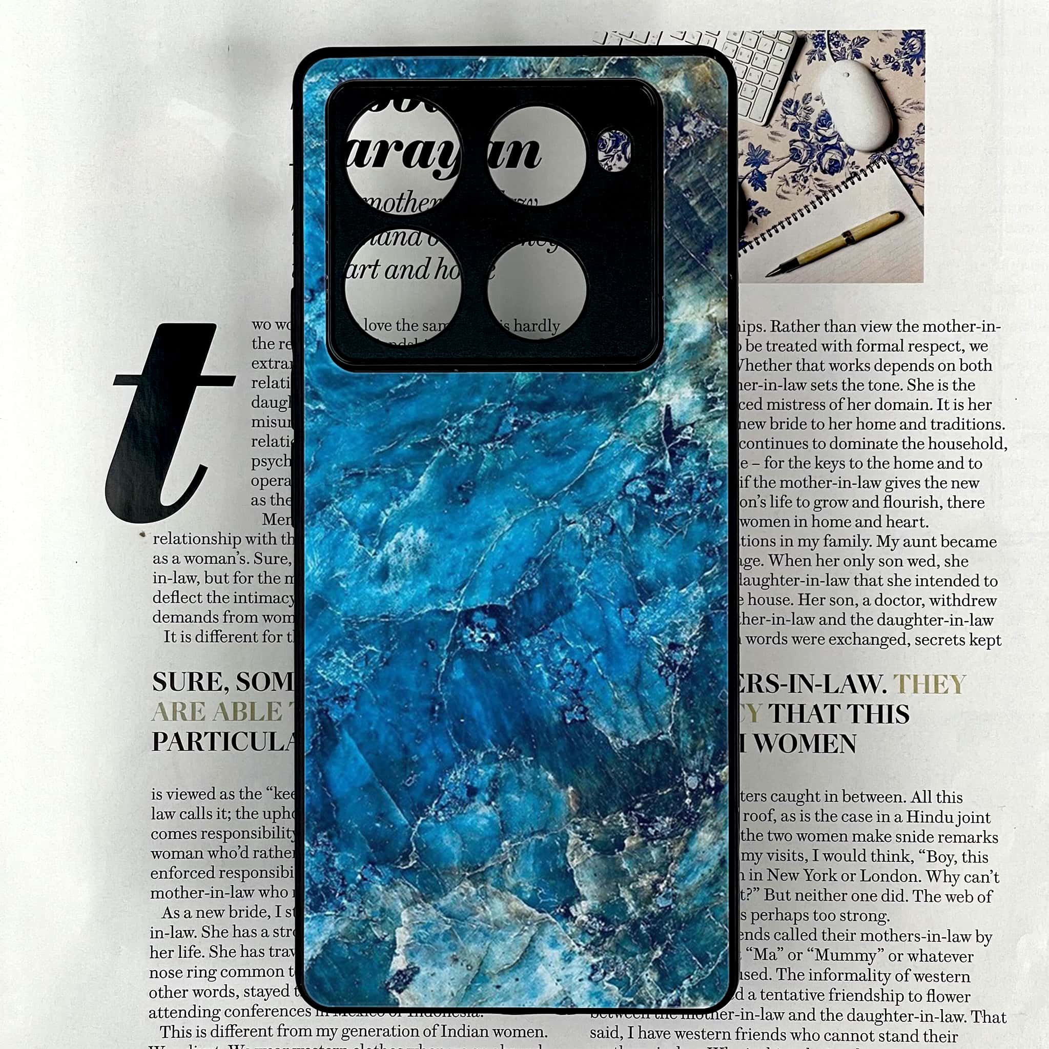 Infinix Note 40 Pro Plus - Blue Marble Series - Premium Metal Printed soft Bumper shock Proof Case
