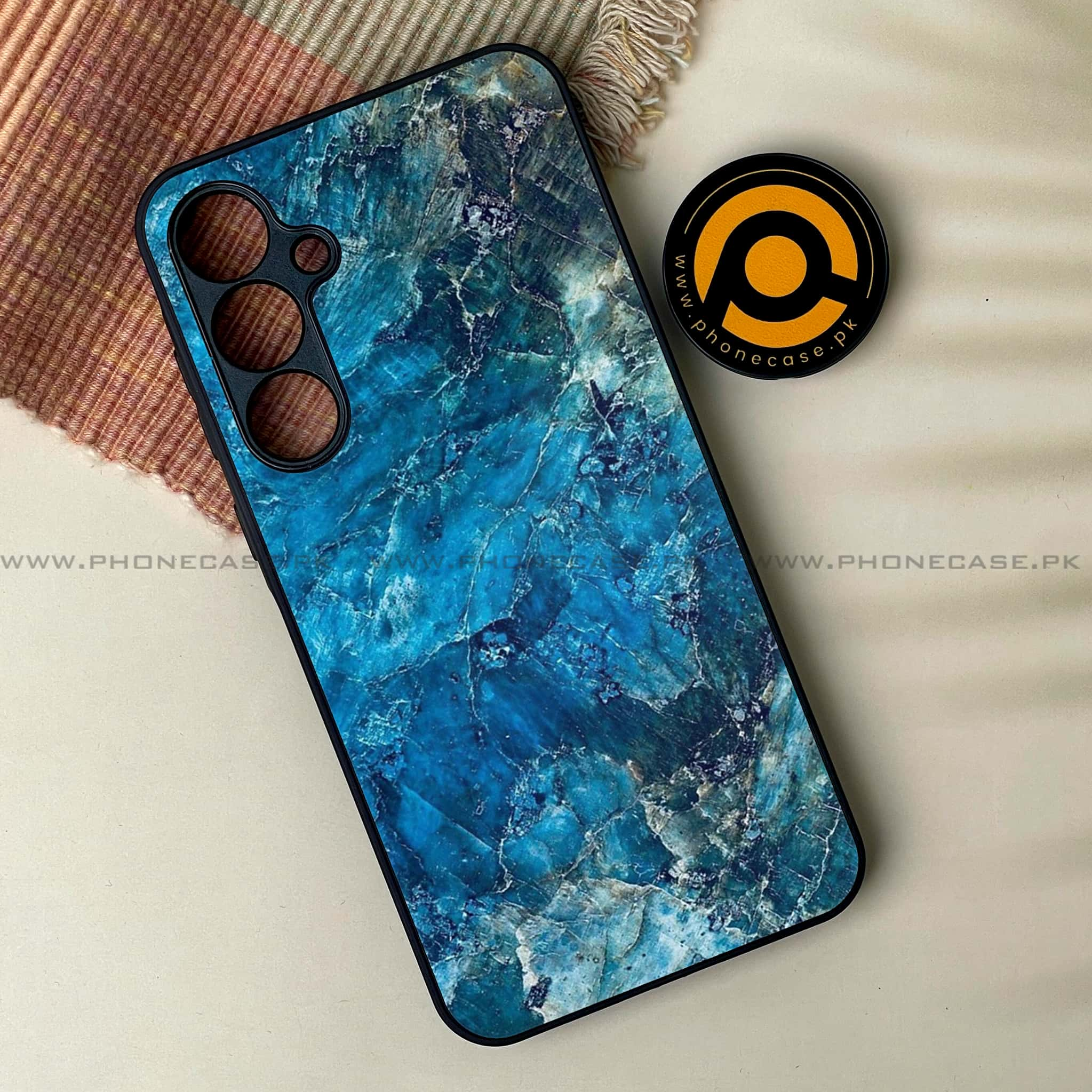 Samsung Galaxy A14 - Blue Marble Series - Premium Printed Glass soft Bumper shock Proof Case