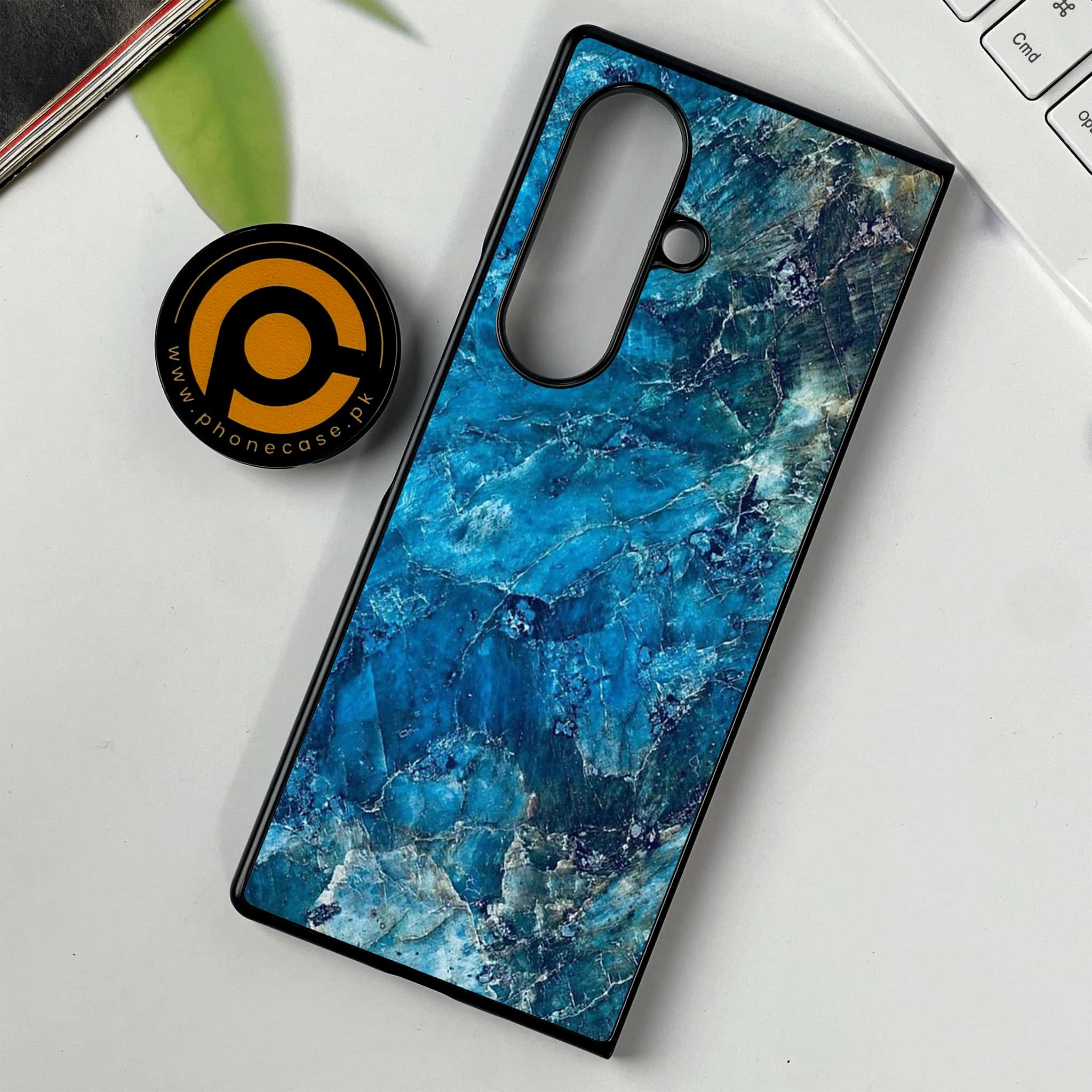Samsung Galaxy Z Fold 7 - Blue Marble Series - Premium Metal Printed soft Bumper shock Proof Case