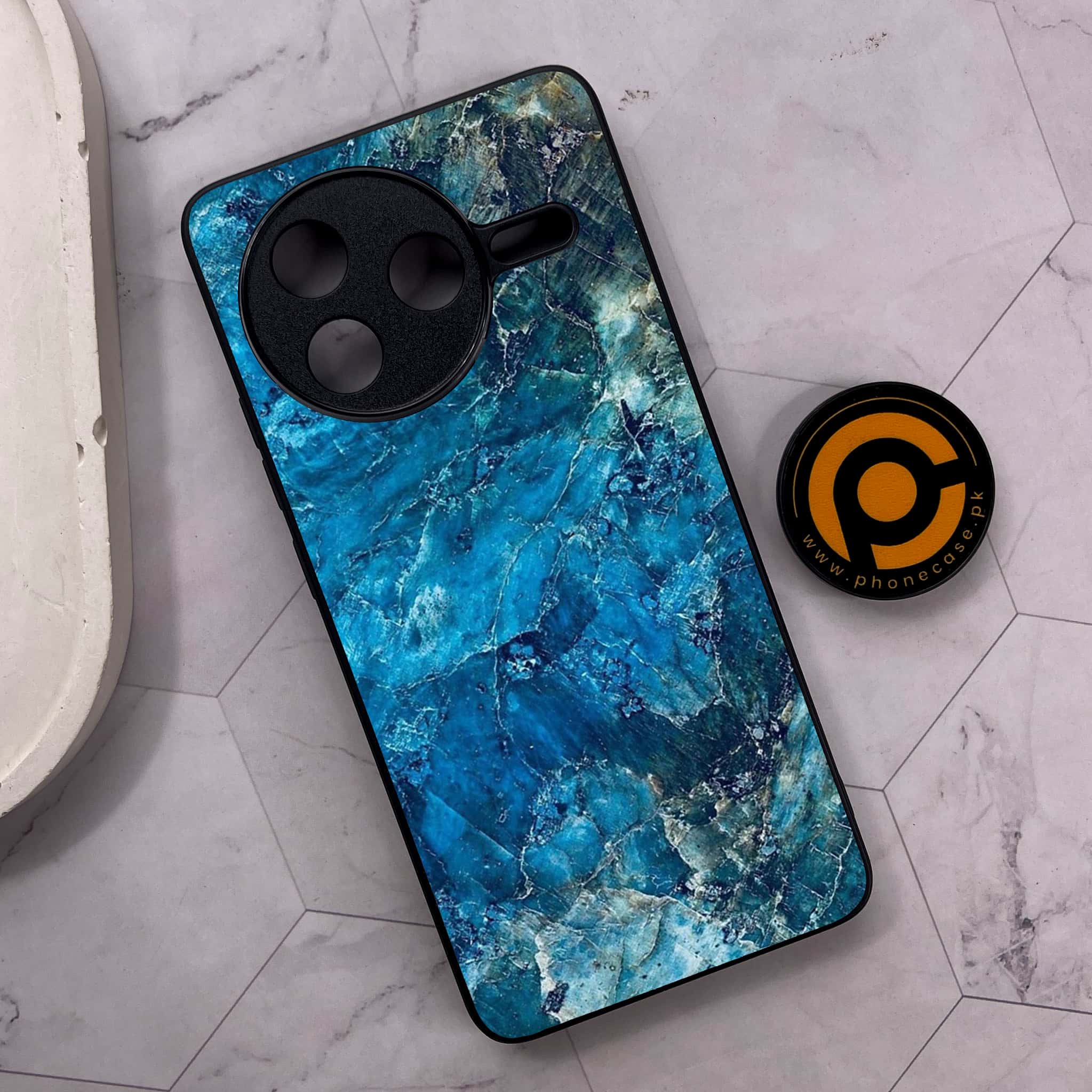 Xiaomi Poco F7 Pro 5G - Blue Marble Series - Premium Metal Printed soft Bumper shock Proof Case
