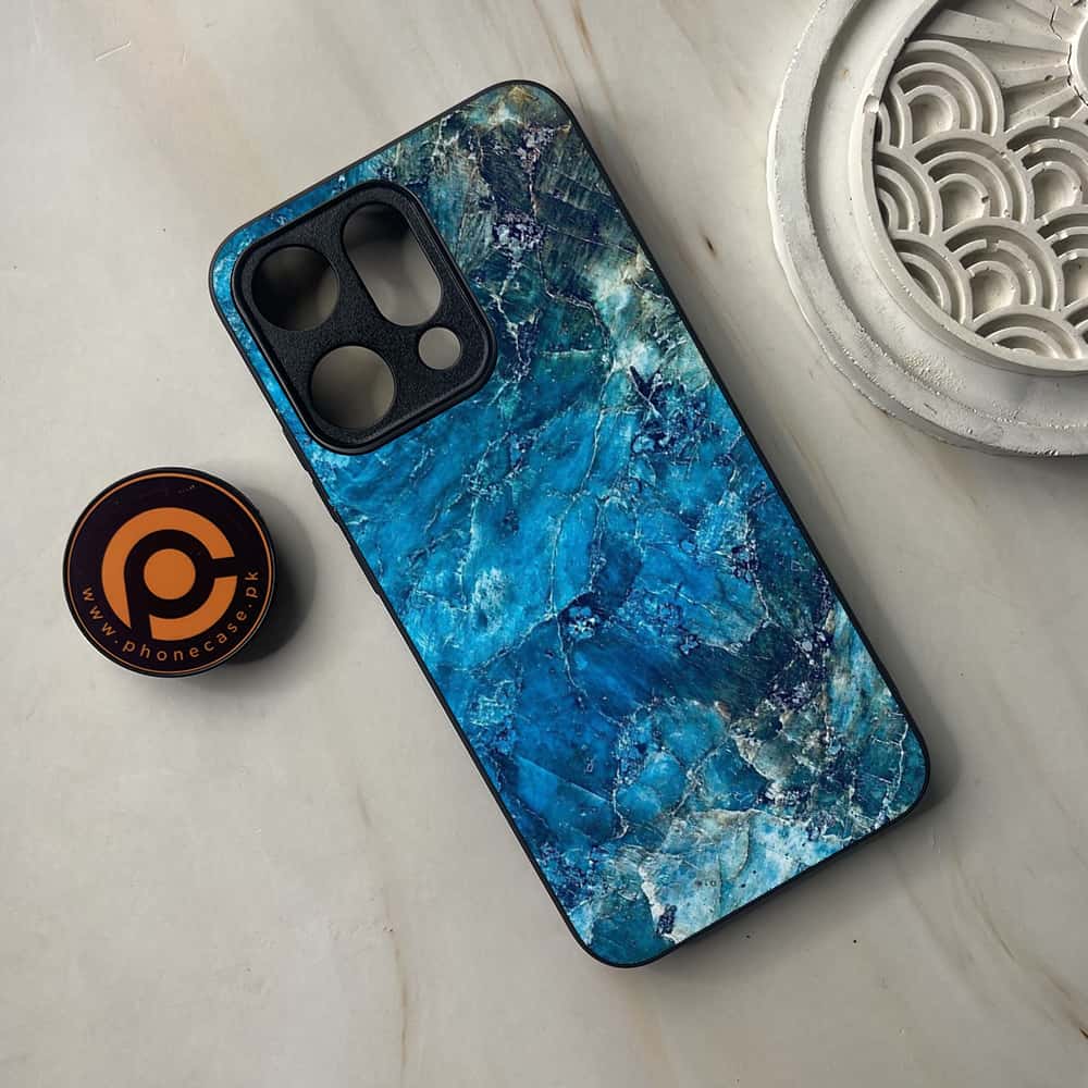 Oppo Reno 14 5G - Blue Marble Series - Premium Metal Printed soft Bumper shock Proof Case