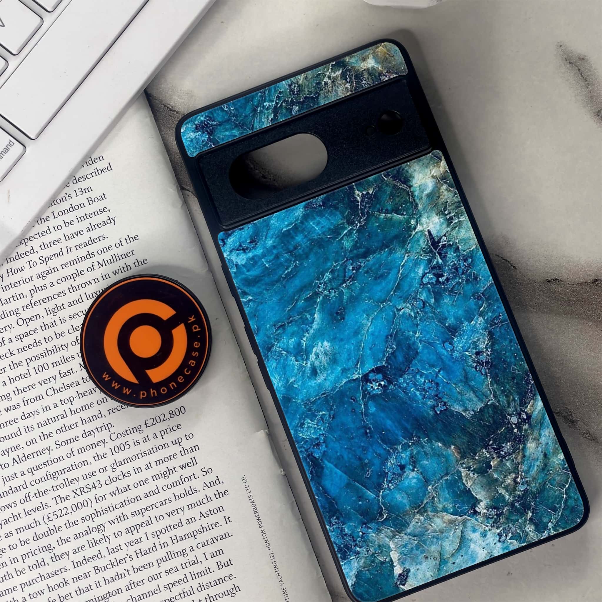Google Pixel 7 - Blue Marble Series - Premium Metal Printed soft Bumper Shock Proof Case