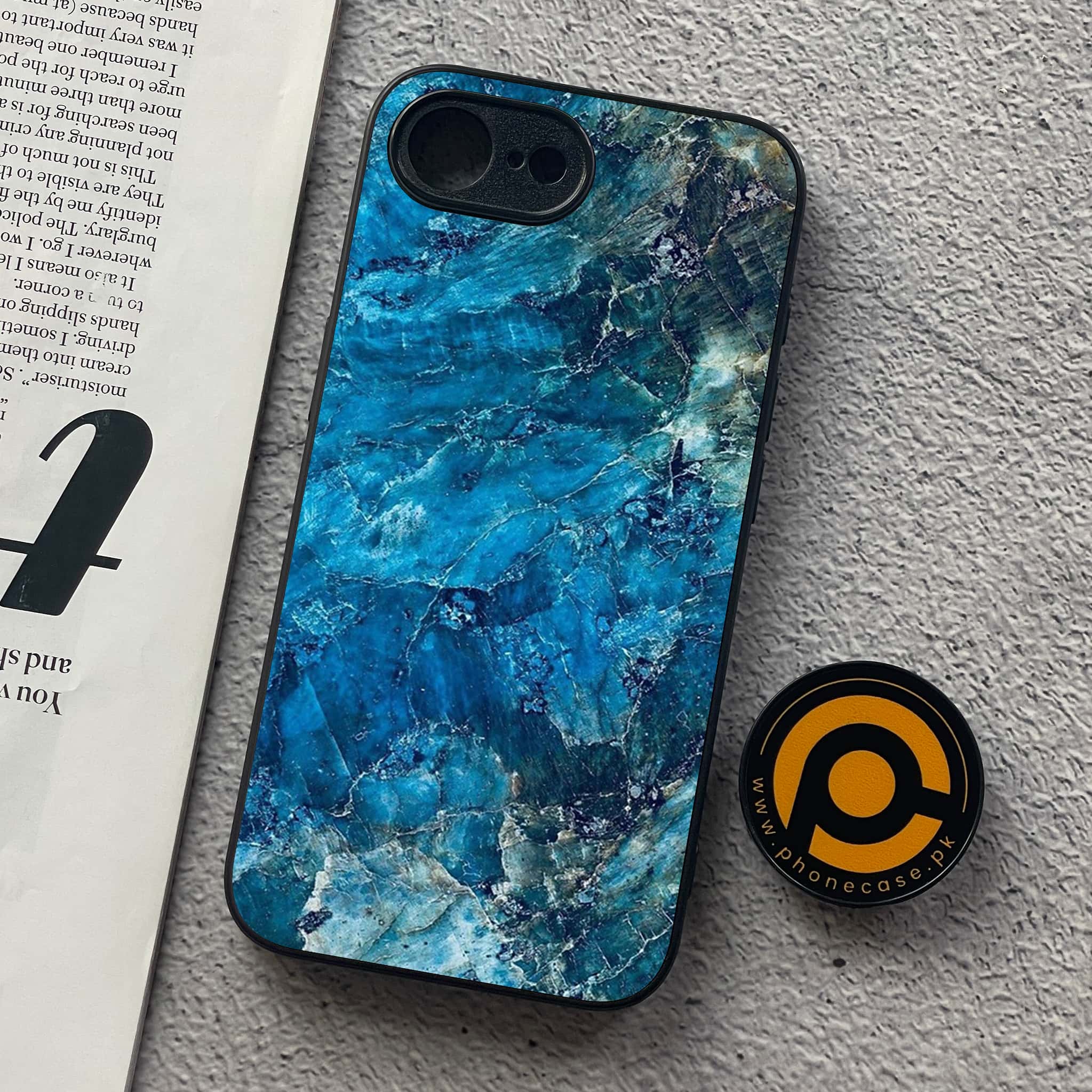 iPhone 16e - Blue Marble Series - Premium Metal  Printed soft Bumper shock Proof Case