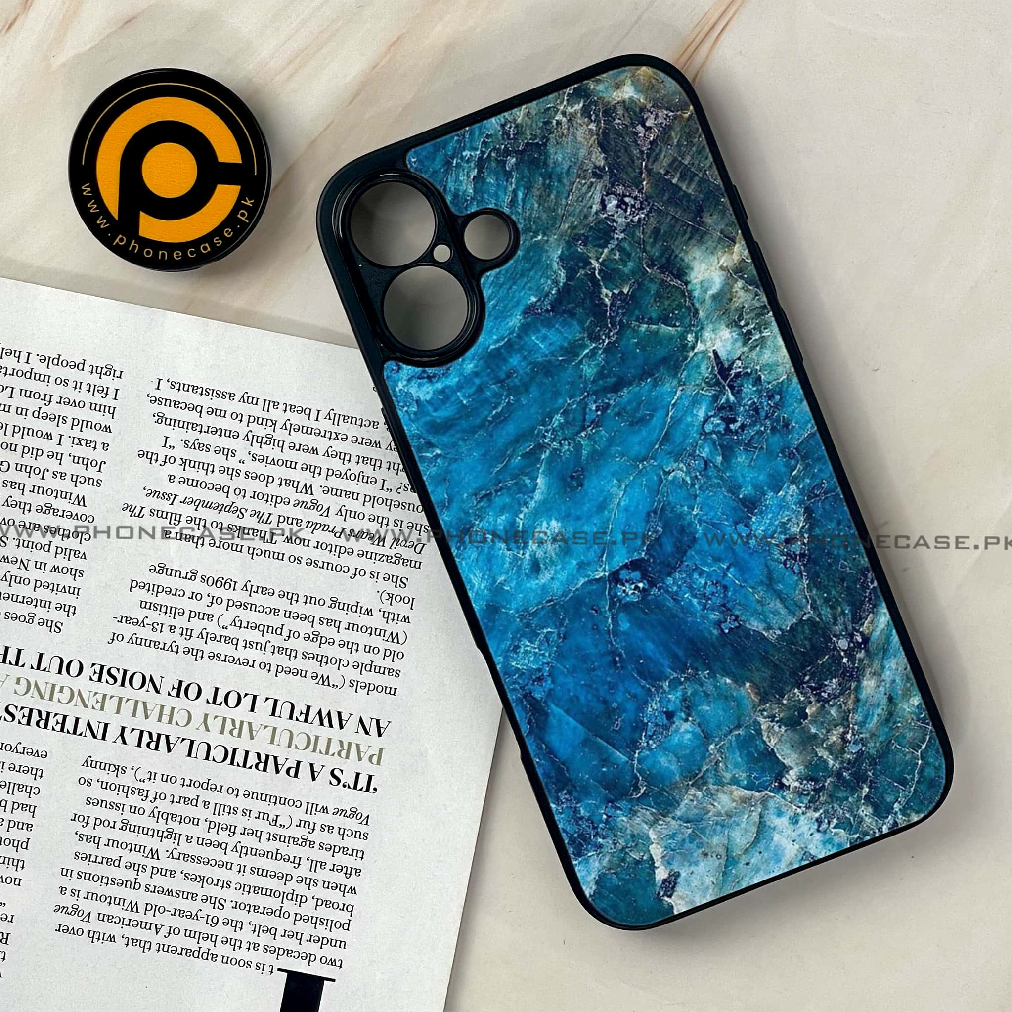 iPhone 16 - Blue Marble Series - Premium Printed Glass soft Bumper shock Proof Case