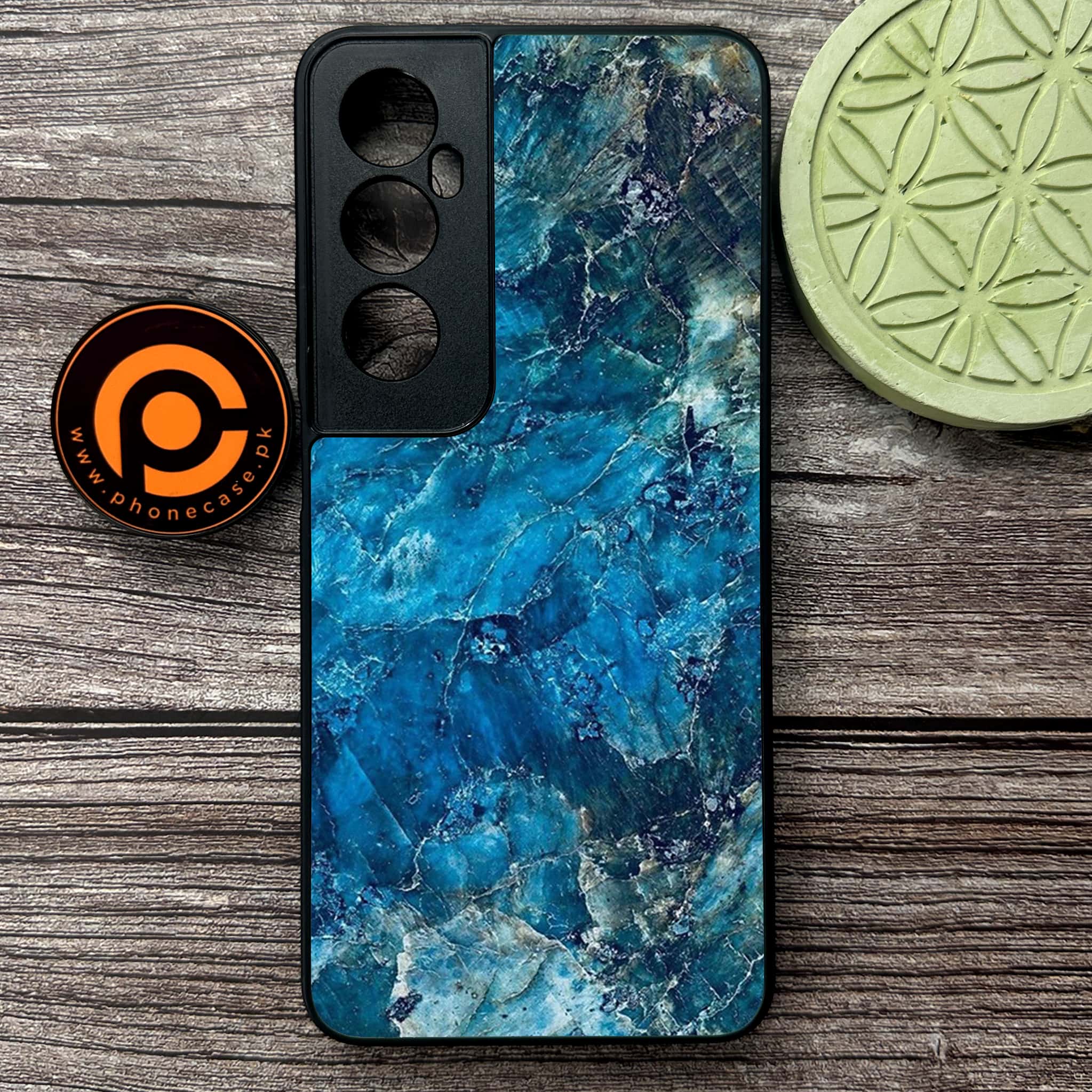 Realme C65  - Blue Marble Series - Premium Metal Printed soft Bumper shock Proof Case