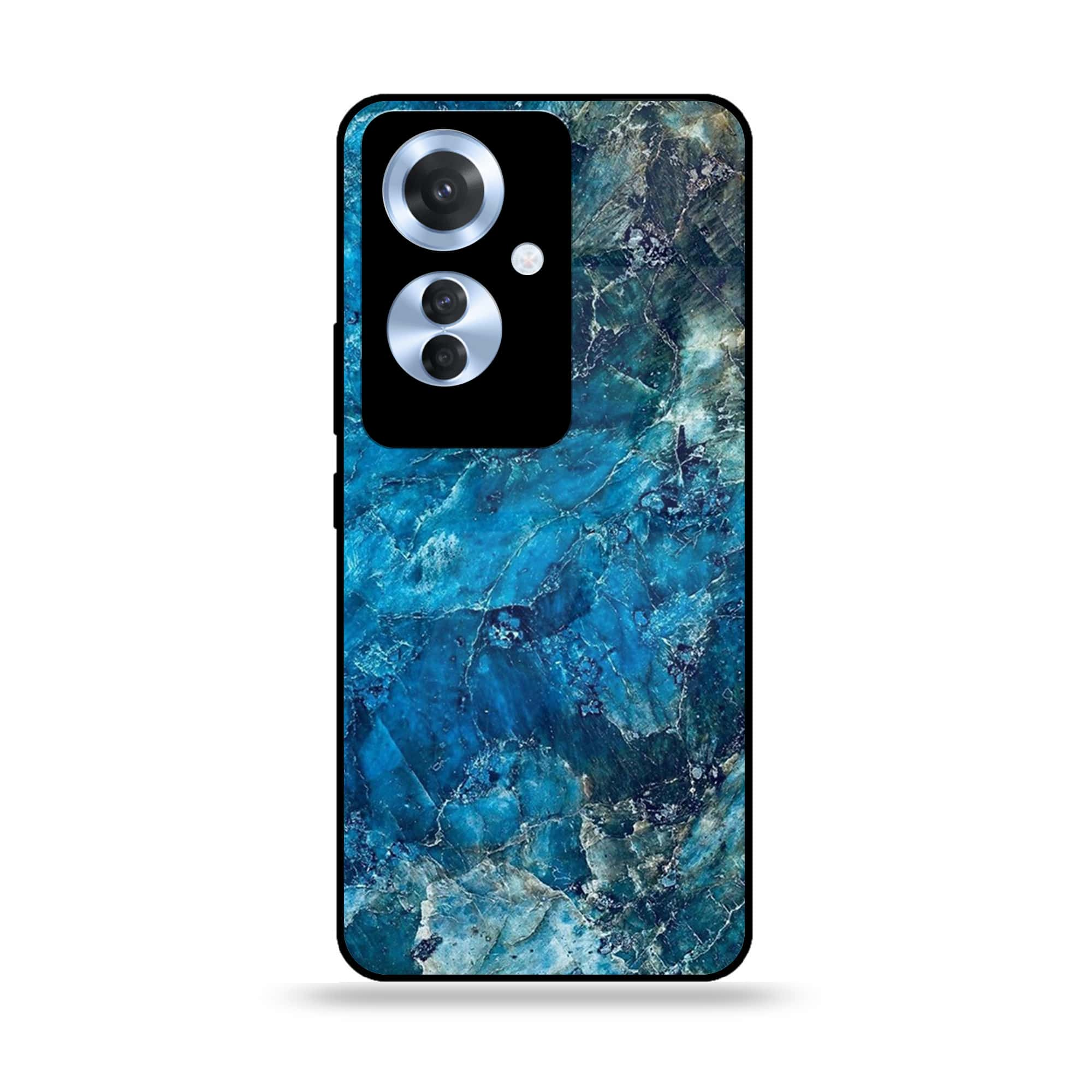 Oppo Reno 11F - Blue Marble Series - Premium Printed Glass soft Bumper shock Proof Case