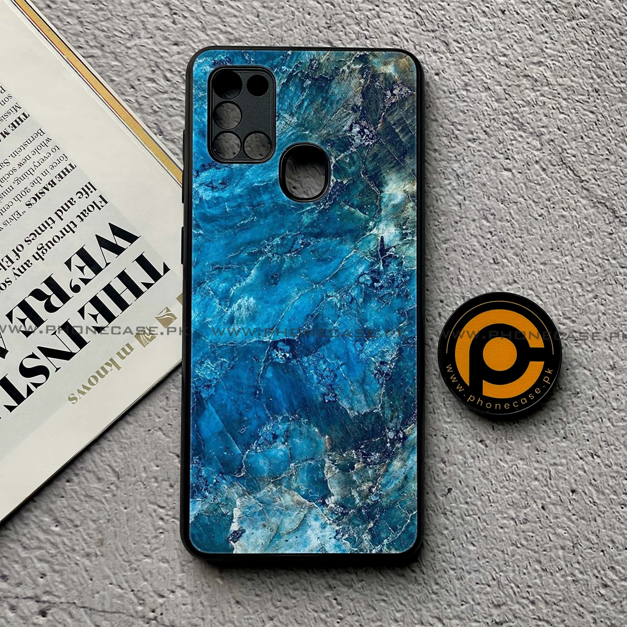 Samsung Galaxy A21s - Blue Marble Series - Premium Printed Glass soft Bumper shock Proof Case