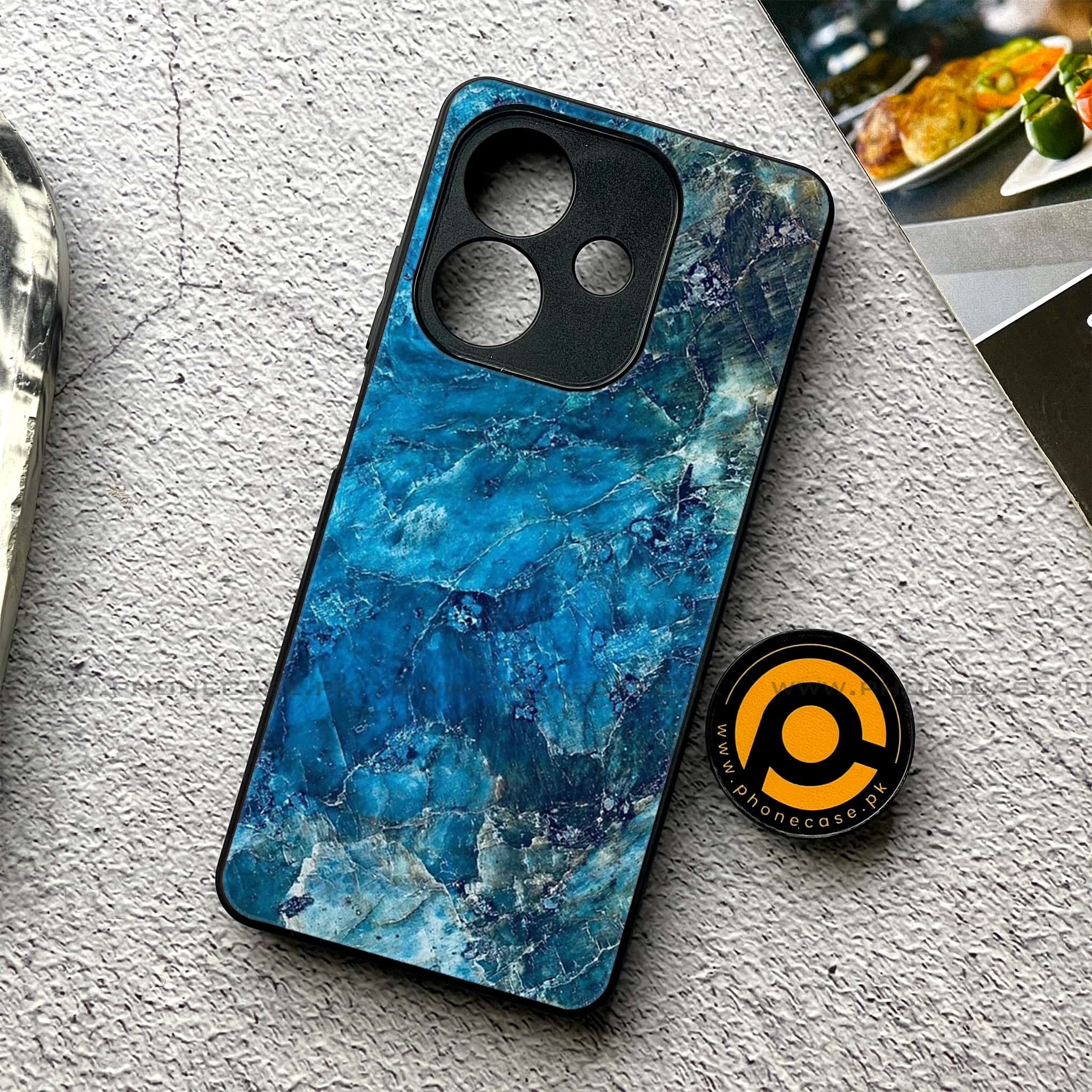 Oppo A5i - Blue Marble Series - Premium Metal Printed soft Bumper shock Proof Case