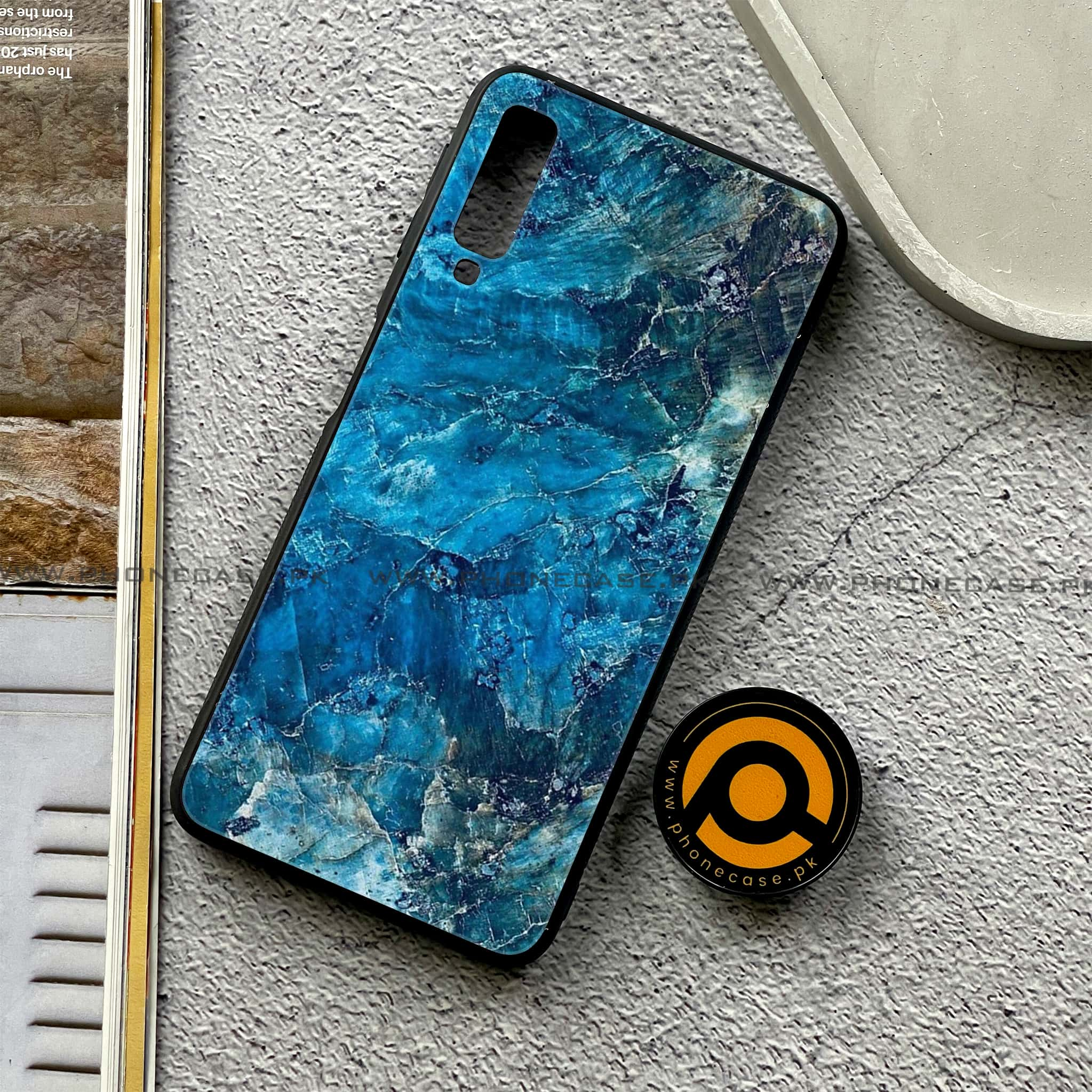 Galaxy A7 2018 - Blue Marble Series - Premium Printed Metal soft Bumper shock Proof Case