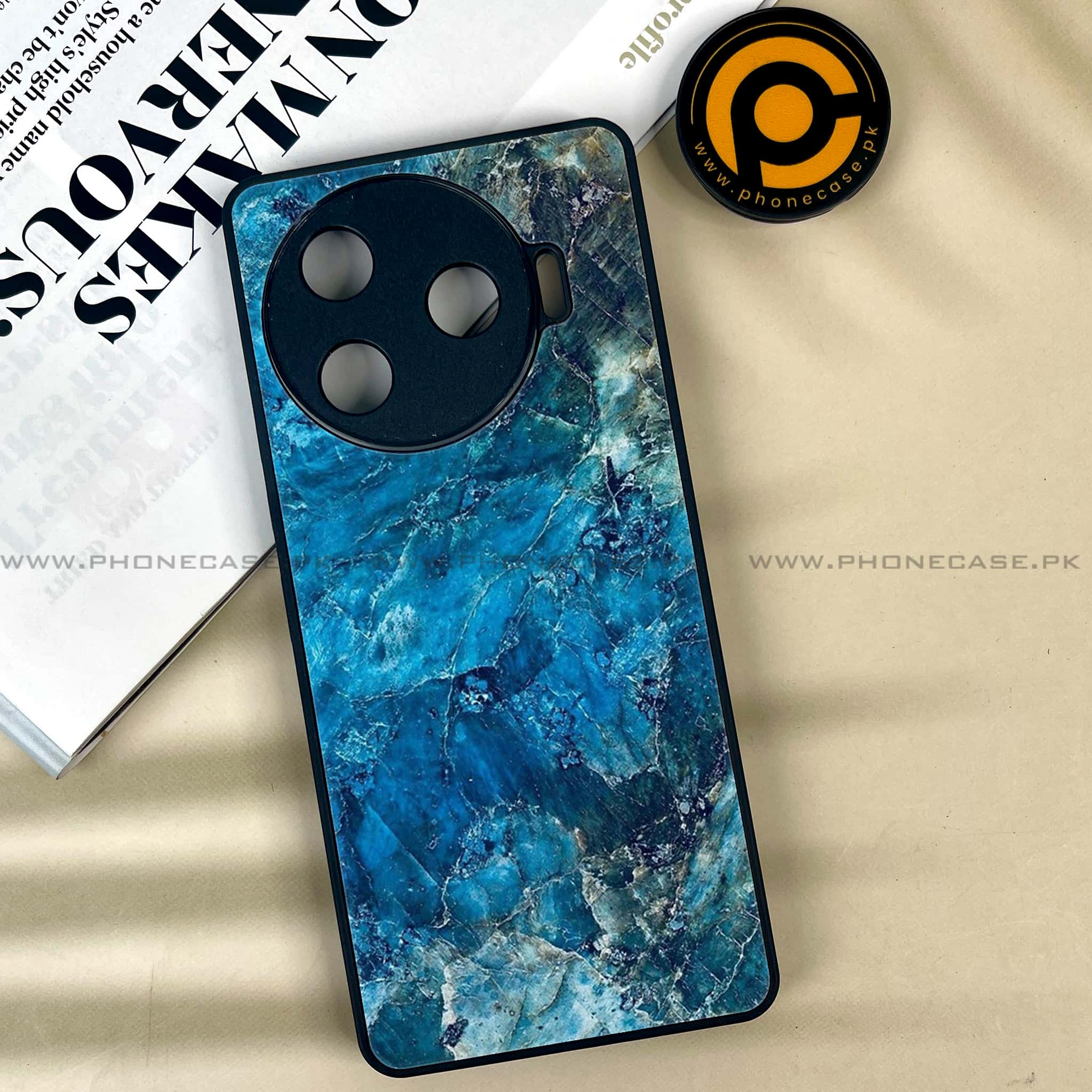 Tecno Camon 30 Pro - Blue Marble Series - Premium Printed Glass soft Bumper shock Proof Case