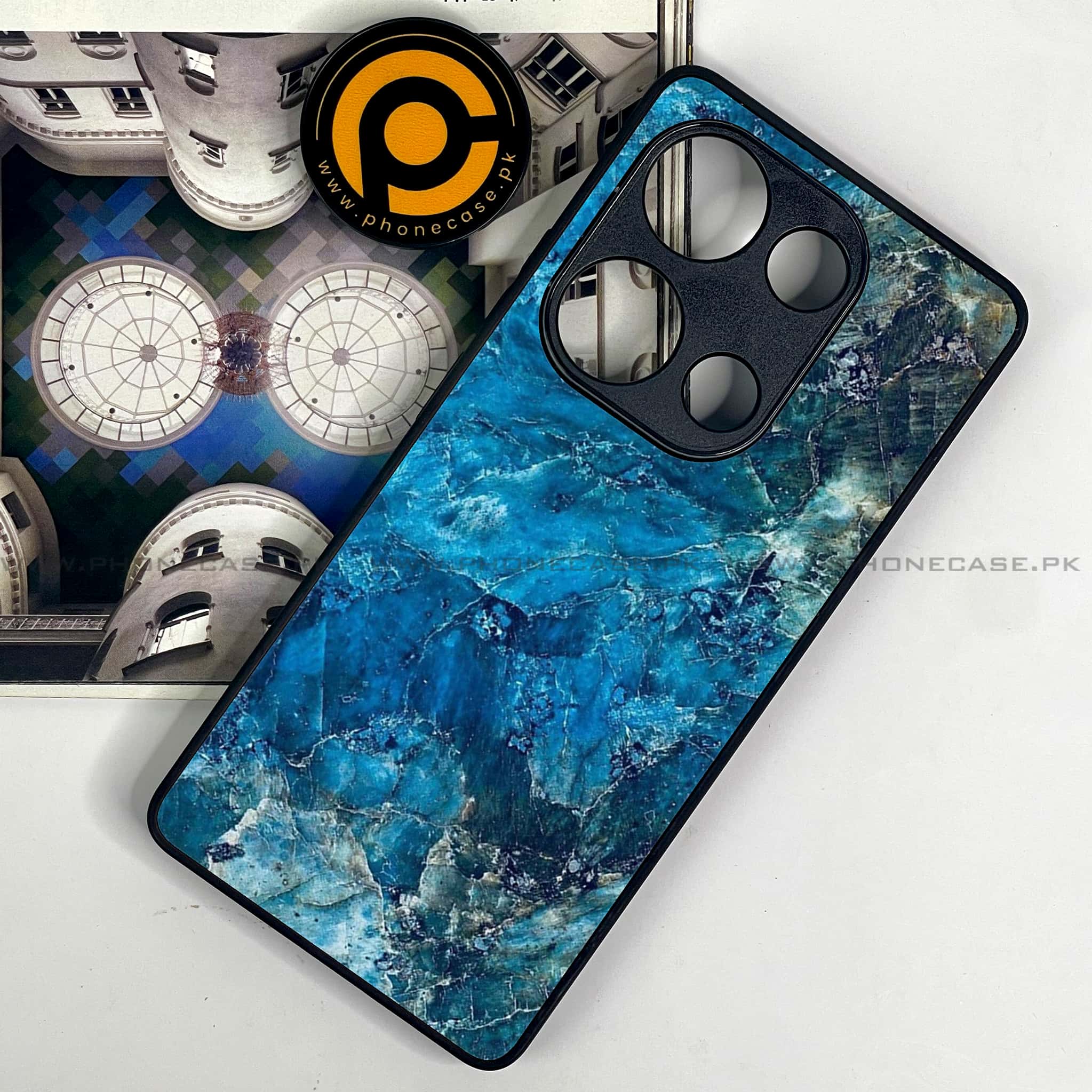 Redmi Note 13 Pro 4G - Blue Marble Series - Premium Metal Printed soft Bumper shock Proof Case