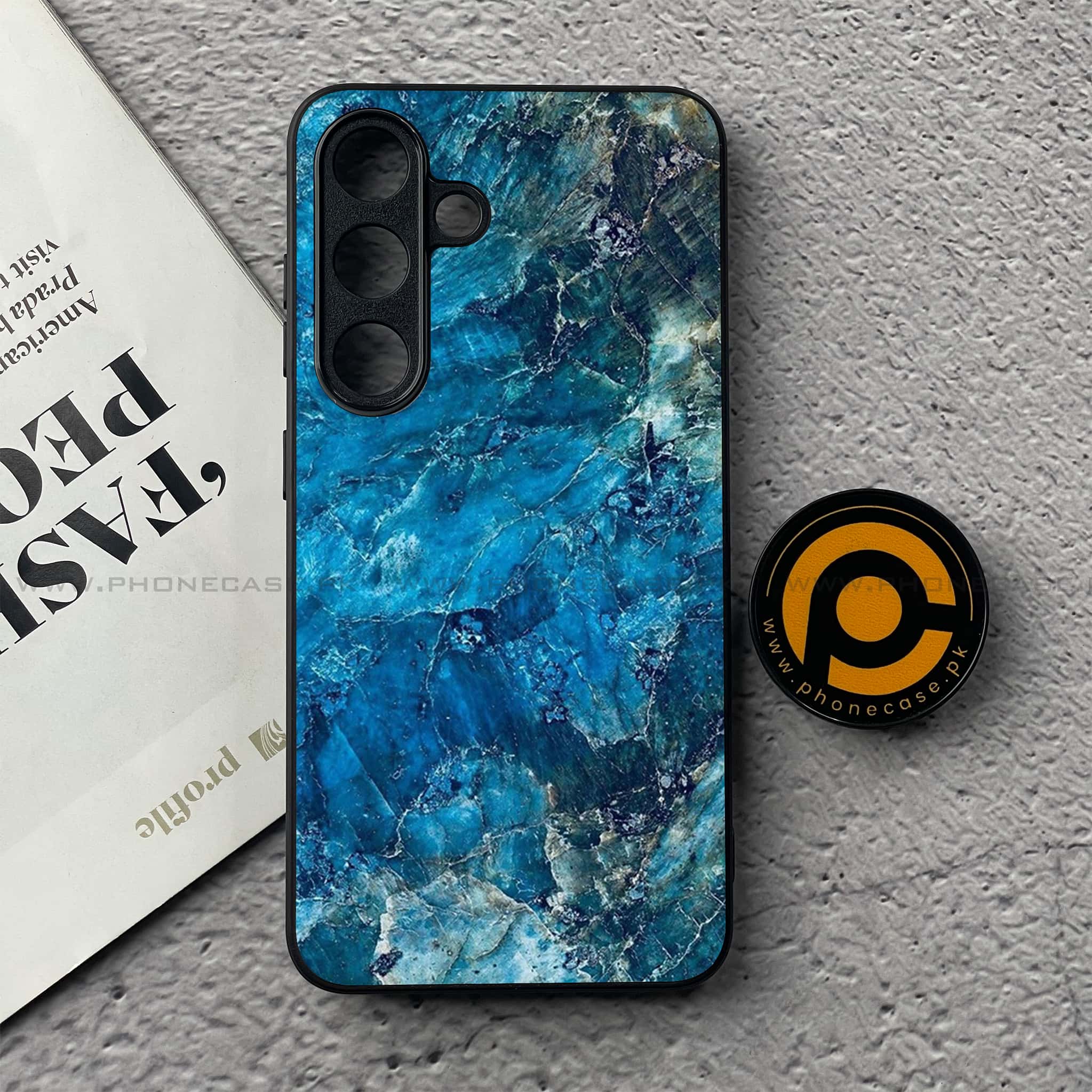 Samsung Galaxy S25 FE - Blue Marble Series - Premium Metal Printed soft Bumper shock Proof Case