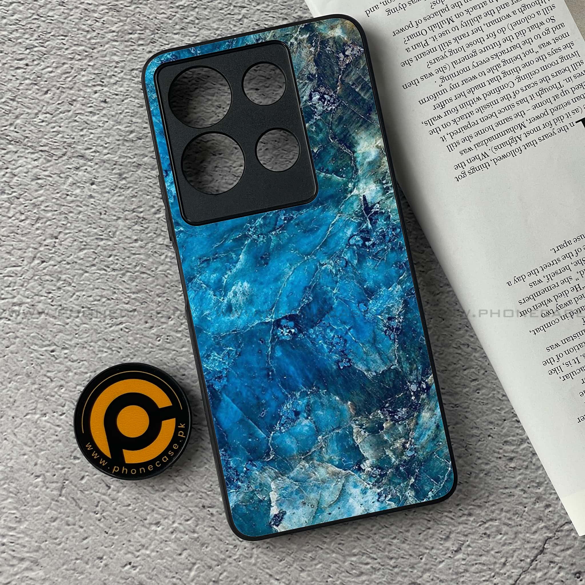 Infinix Note 30 - Blue Marble Series - Premium Printed Glass soft Bumper shock Proof Case