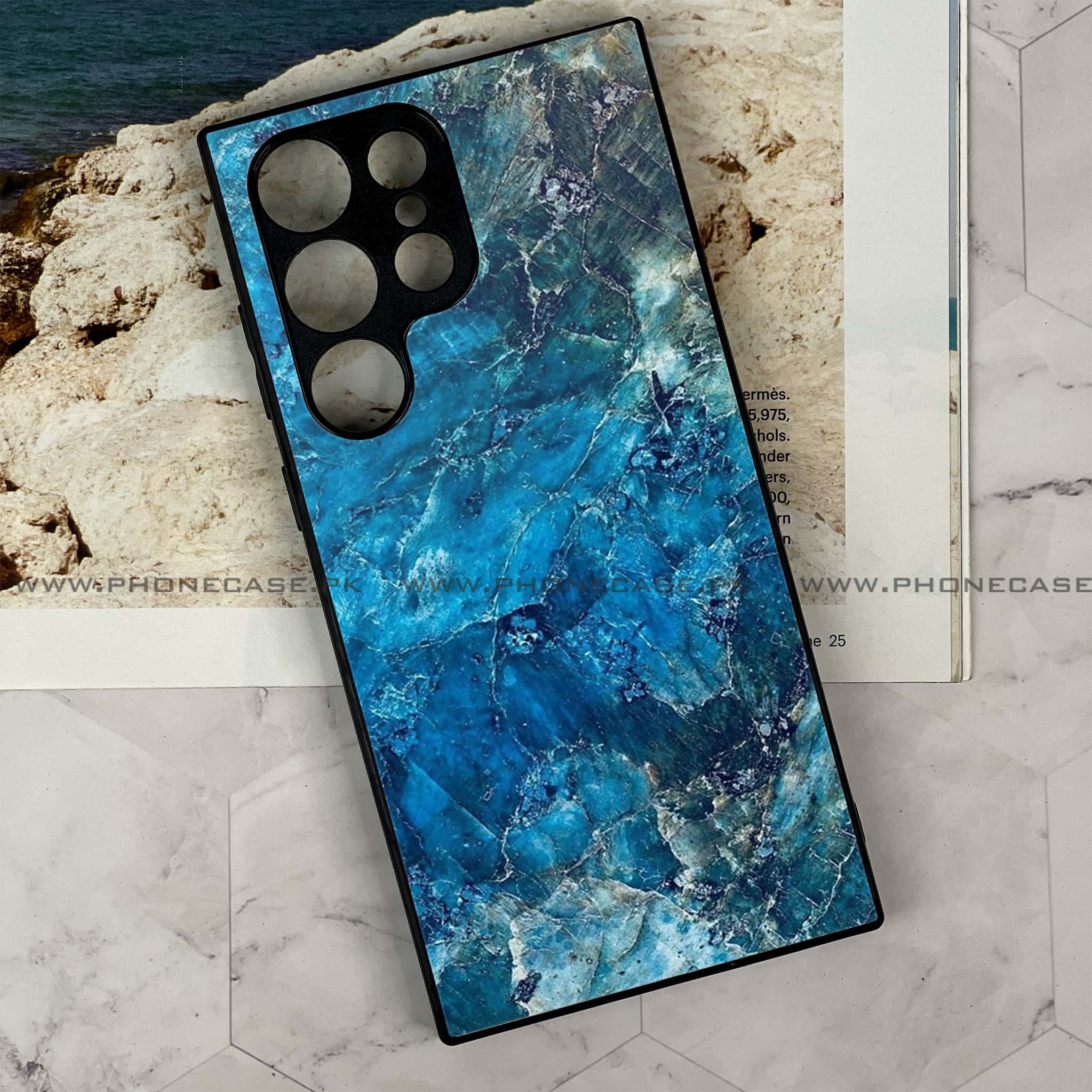 Samsung Galaxy S24 Ultra - Blue Marble Series - Premium Metal Printed soft Bumper shock Proof Case