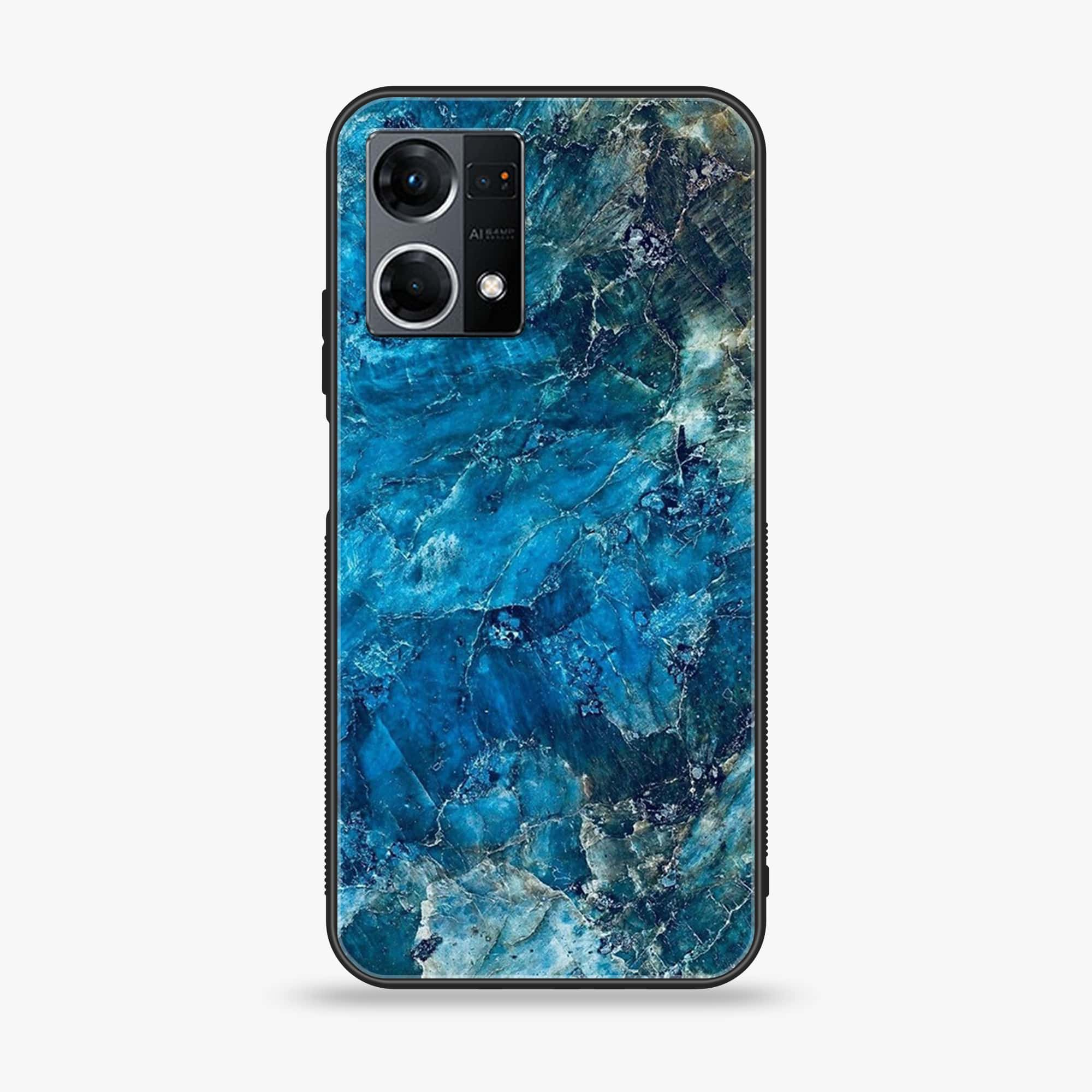 Oppo Reno 7 - Blue Marble Series - Premium Printed Glass soft Bumper shock Proof Case