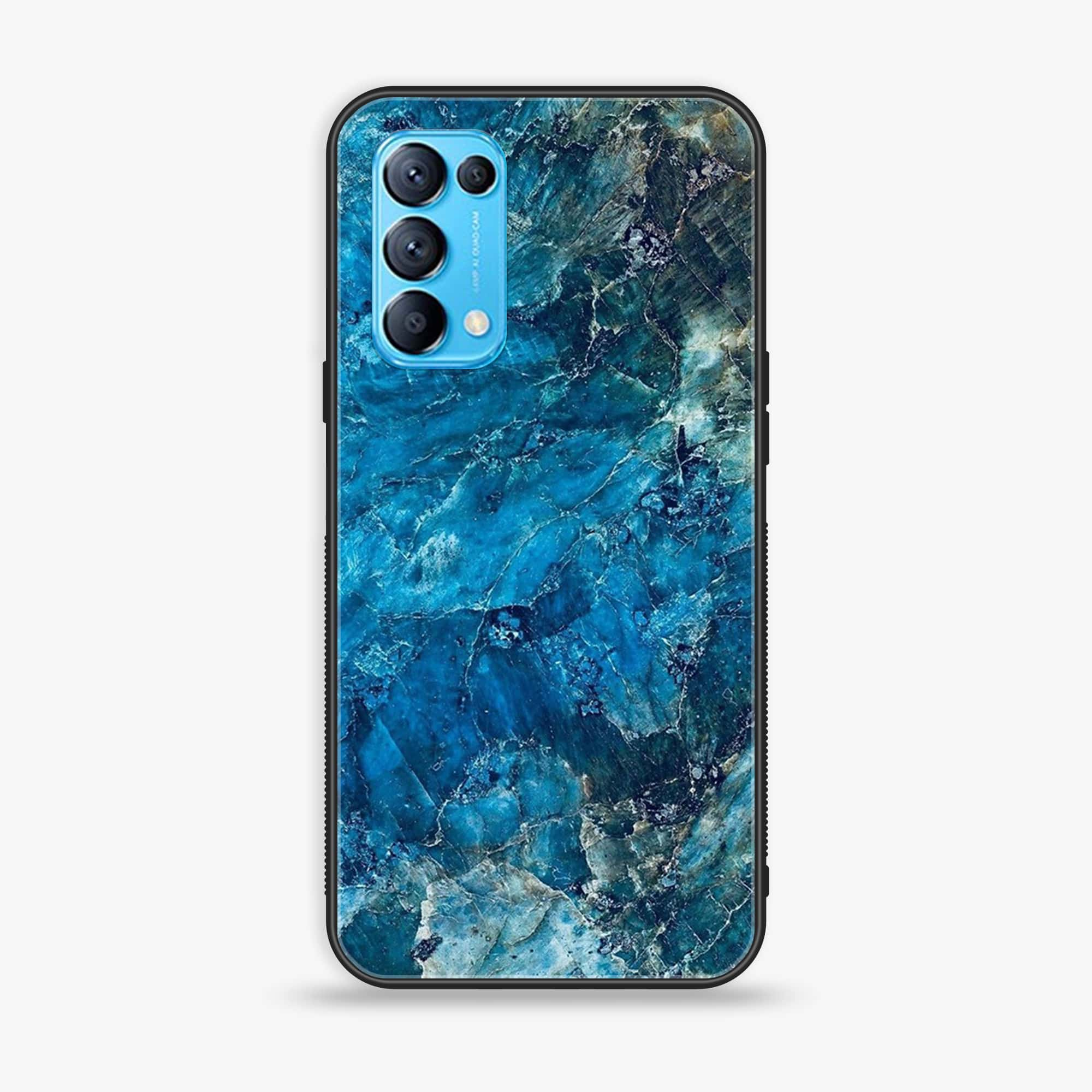 Oppo Reno 5 - Blue Marble Series - Premium Printed Glass soft Bumper shock Proof Case