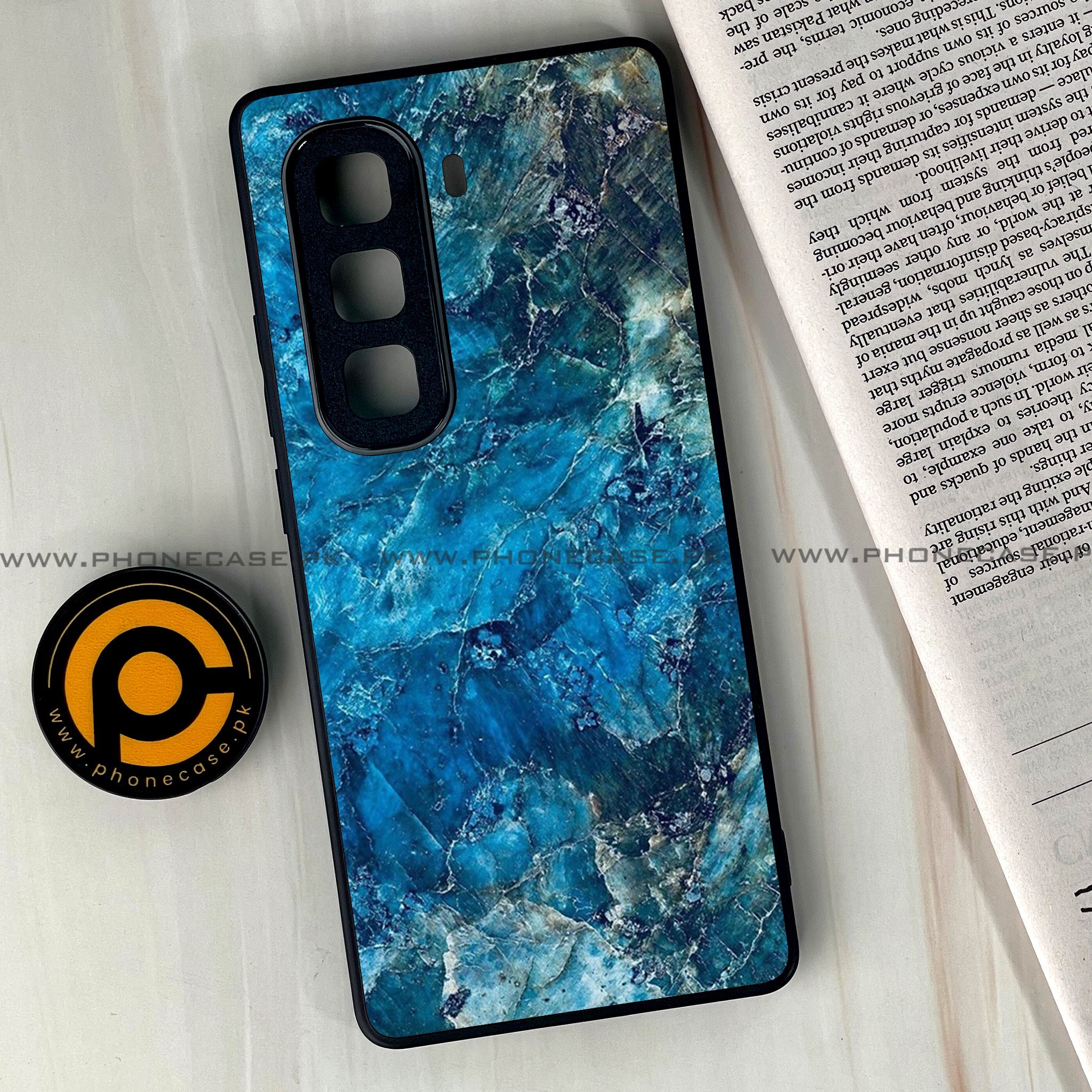 Infinix Hot 60 Pro Plus - Blue Marble Series - Premium Metal Printed soft Bumper shock Proof Case