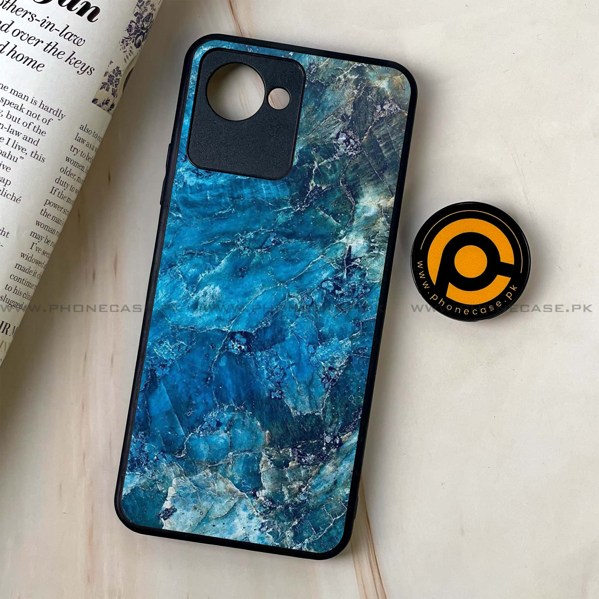 Realme C30 - Blue Marble Series - Premium Printed Glass soft Bumper shock Proof Case