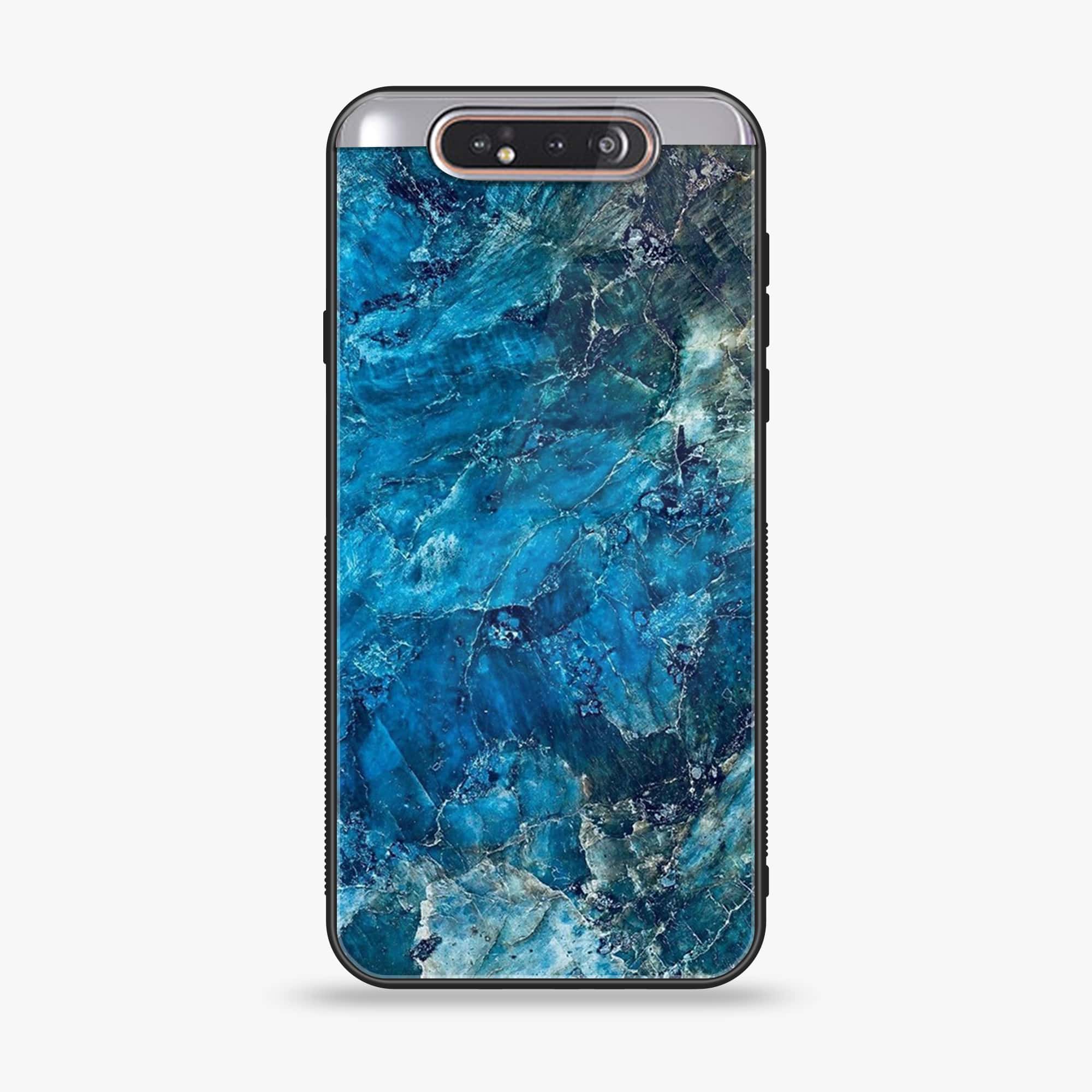 Samsung Galaxy A80 - Blue Marble Series - Premium Printed Glass soft Bumper shock Proof Case