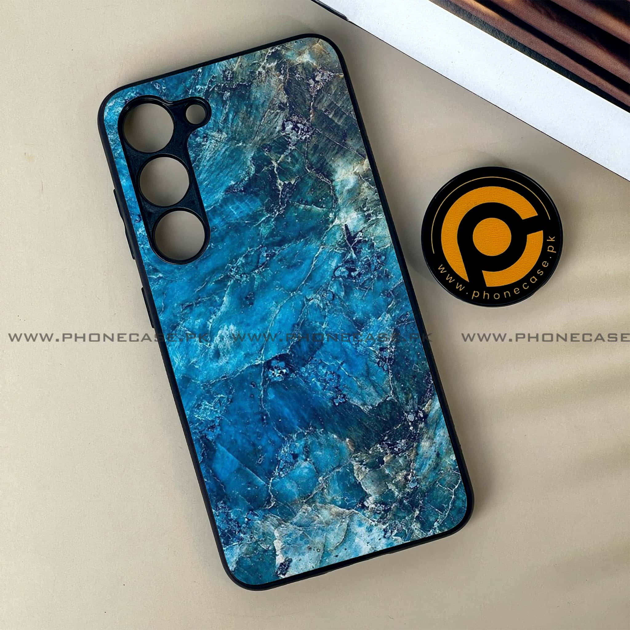 Samsung Galaxy S23 - Blue Marble Series - Premium Printed Glass soft Bumper shock Proof Case