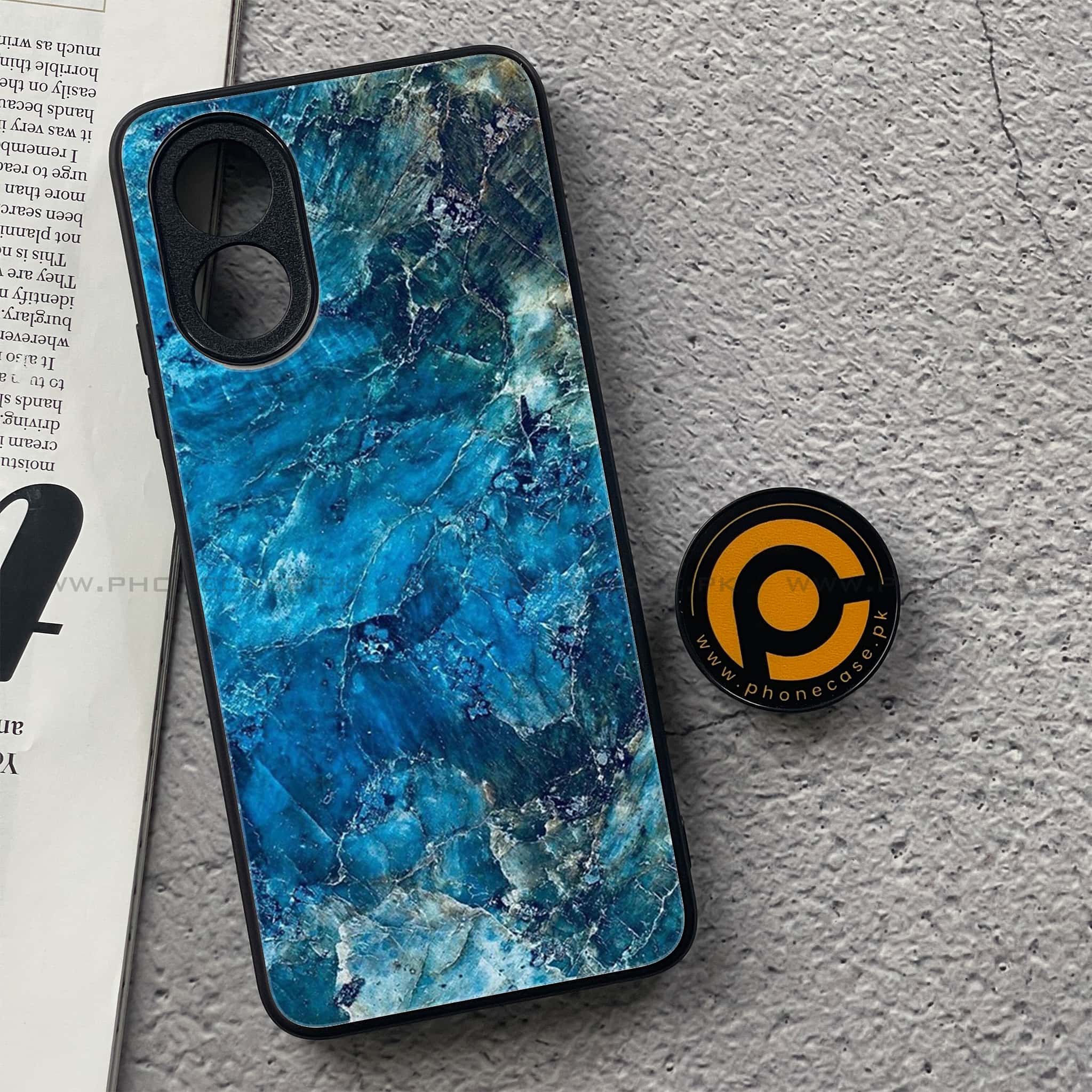 Oppo A18 4G - Blue Marble Series - Premium Printed Glass soft Bumper shock Proof Case