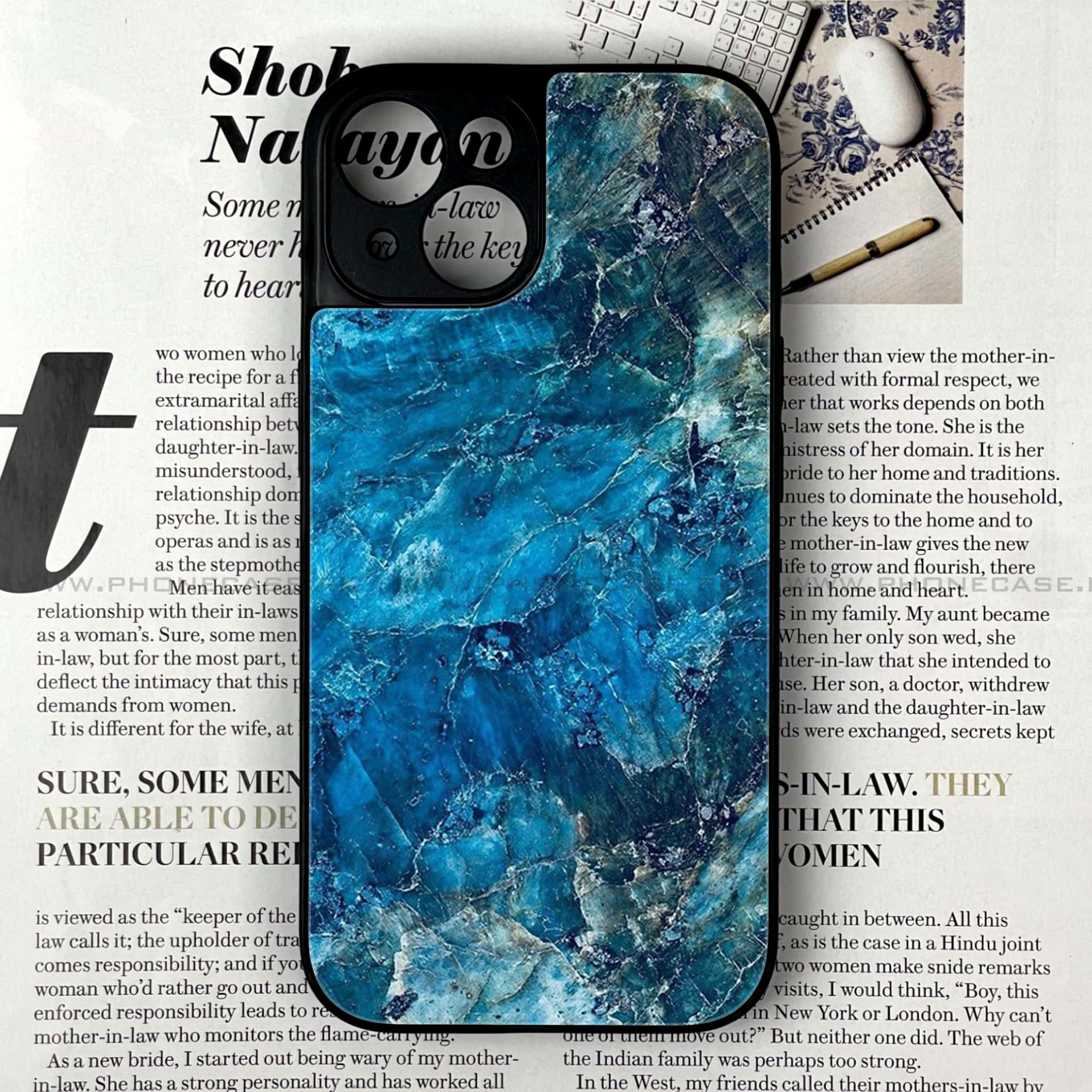 iPhone 13  - Blue Marble Series - Premium Printed Glass soft Bumper shock Proof Case