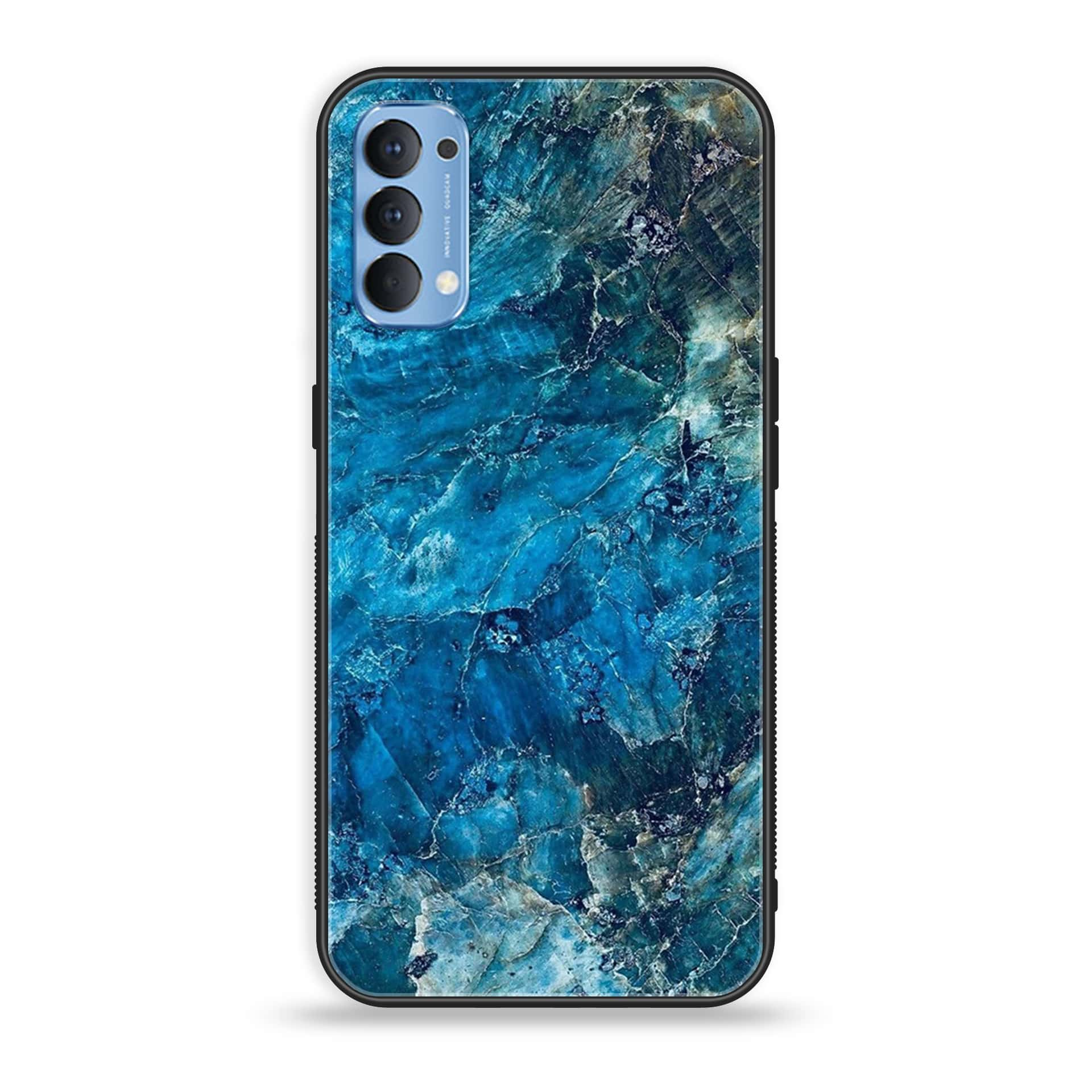 Oppo Reno 4 4G  - Blue Marble Series - Premium Printed Glass soft Bumper shock Proof Case