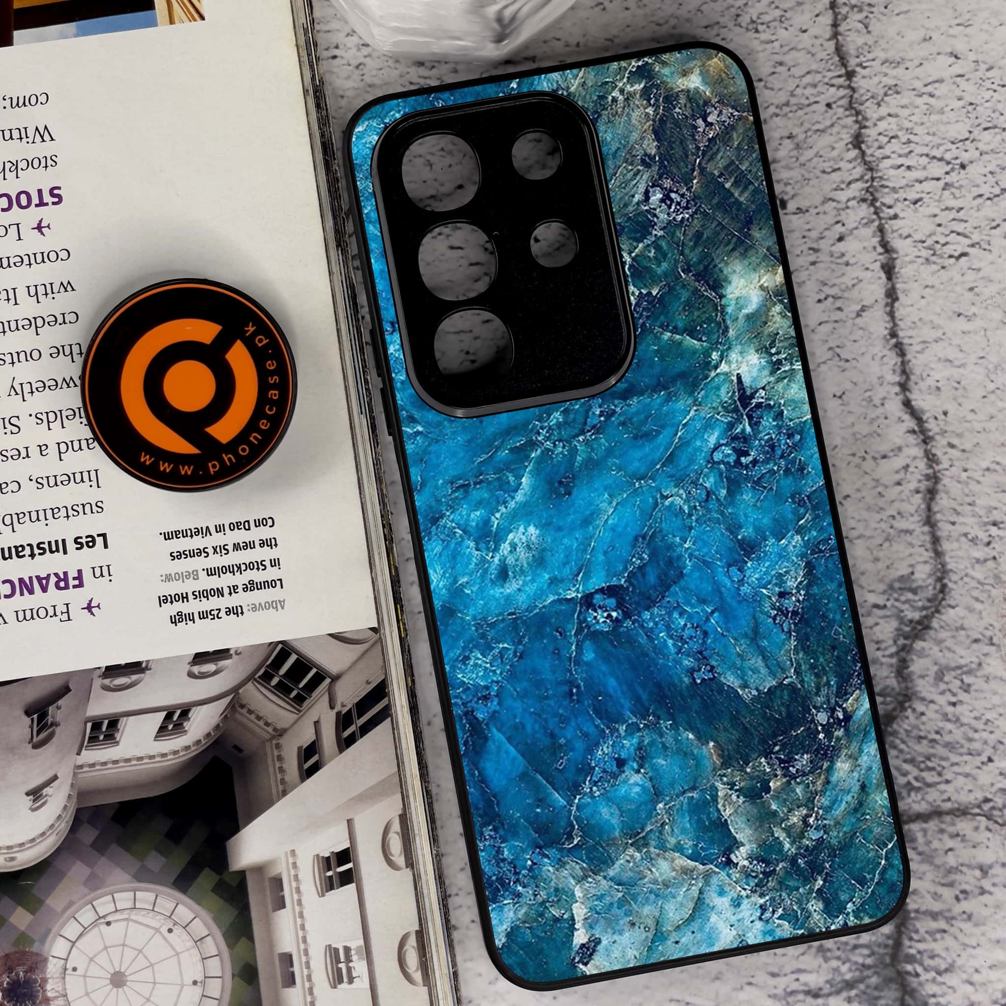 Vivo Y29 4G - Blue Marble Series - Premium Metal Printed soft Bumper Shock Proof Case