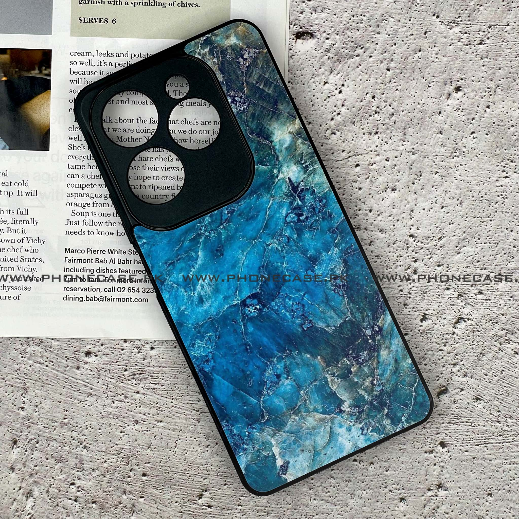 Infinix Hot 40 Pro - Blue Marble Series - Premium Printed Glass soft Bumper shock Proof Case