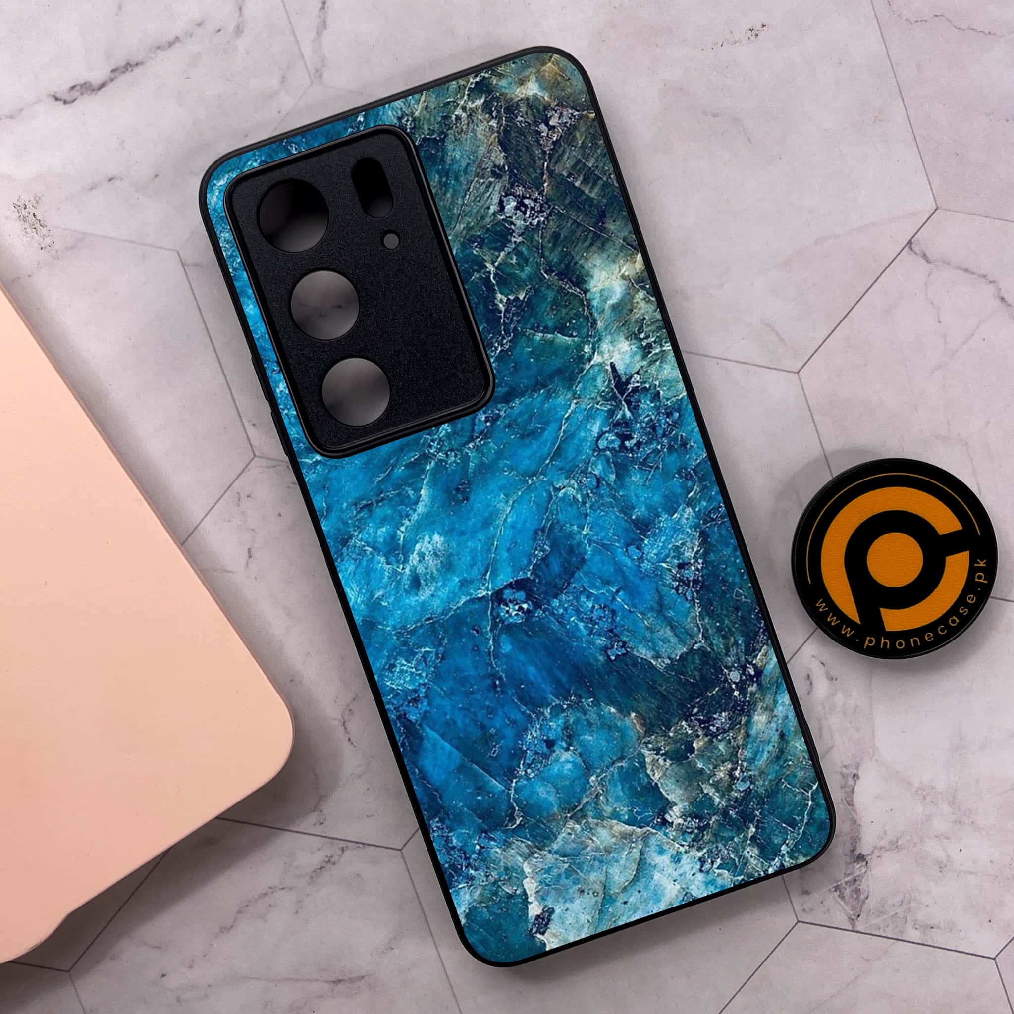Realme C75x 4G - Blue Marble Series - Premium Metal Printed soft Bumper shock Proof Case