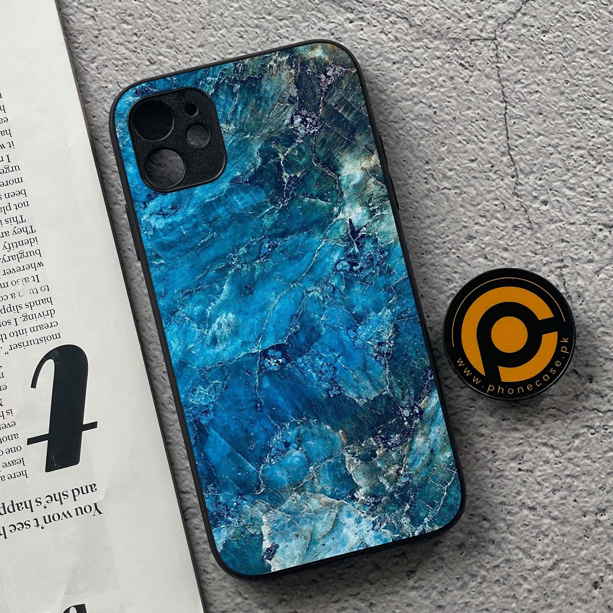 iPhone 11 Blue Marble Series  Premium Printed Glass soft Bumper shock Proof Case