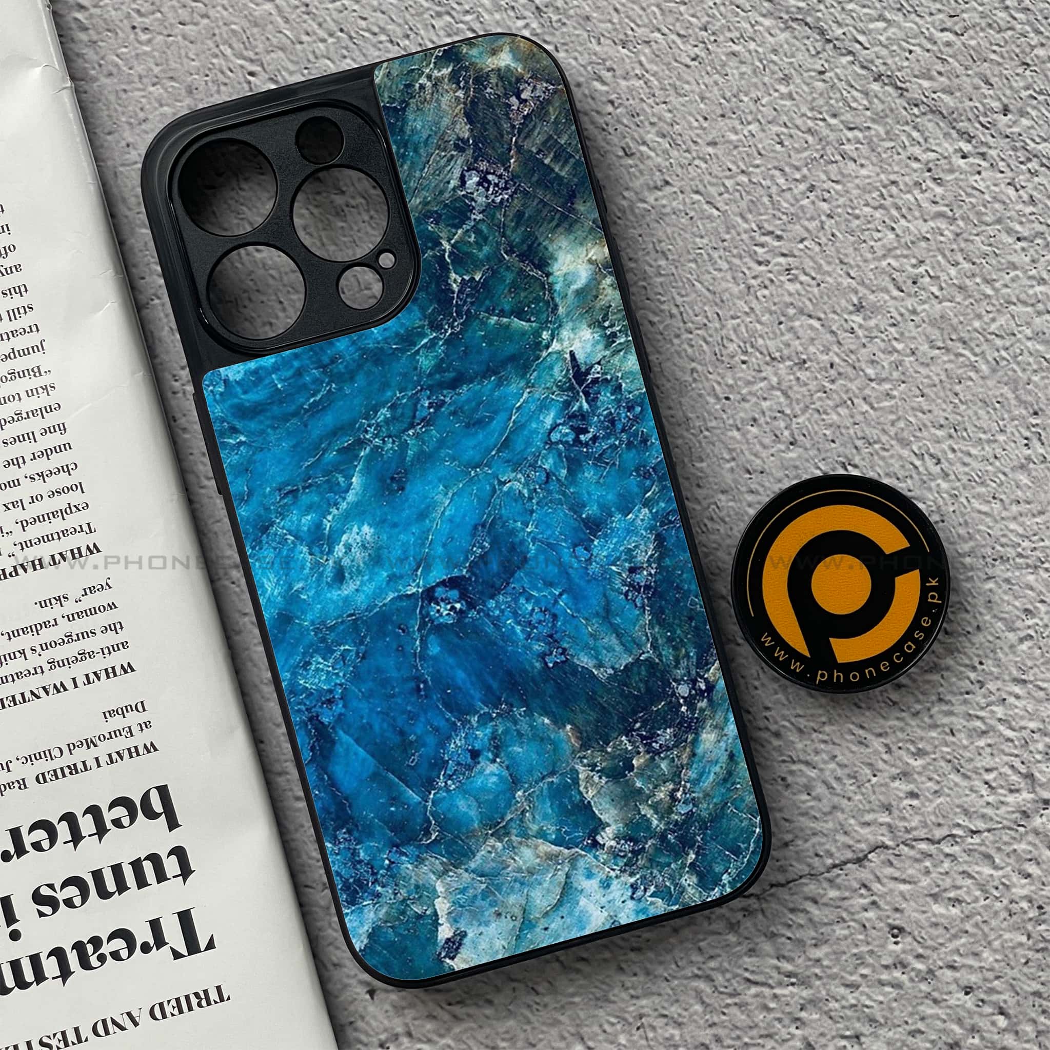iPhone 15 Pro - Blue Marble Series - Premium Metal Printed soft Bumper shock Proof Case