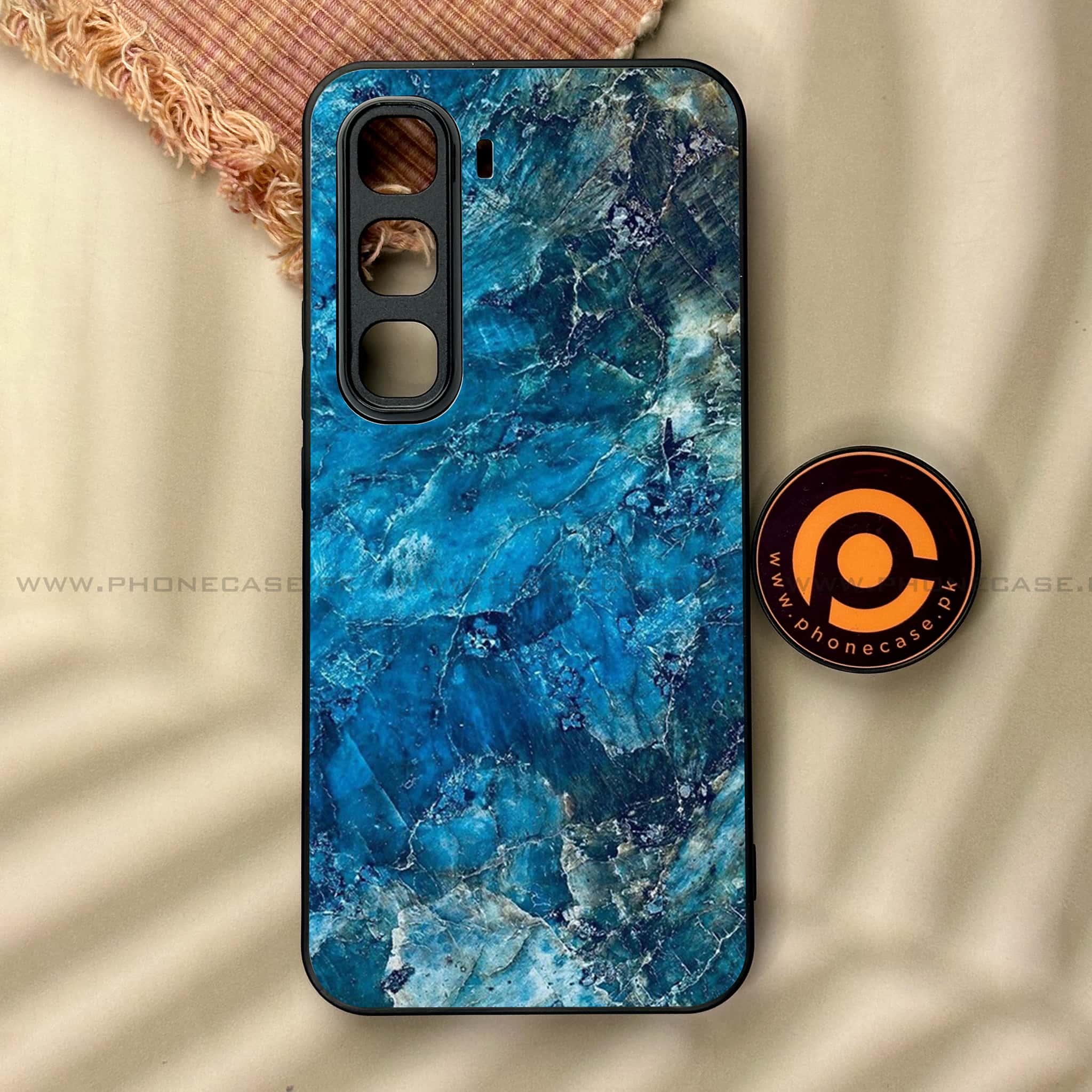 Infinix Hot 60 Pro - Blue Marble Series - Premium Metal Printed soft Bumper shock Proof Case