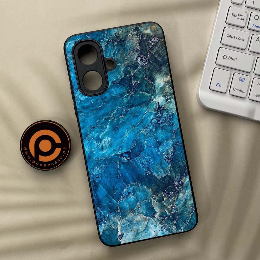 Tecno Spark Go 2 - Blue Marble Series - Premium Metal Printed soft Bumper Shock Proof Case