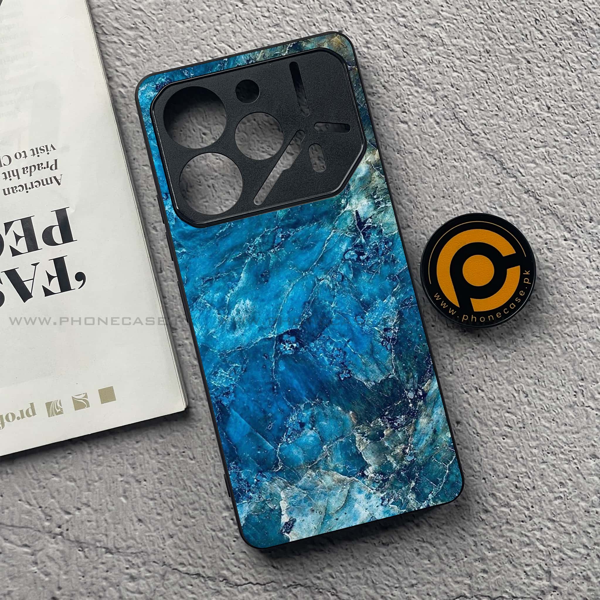 Tecno Pova 6 - Blue Marble Series - Premium Printed Glass soft Bumper shock Proof Case