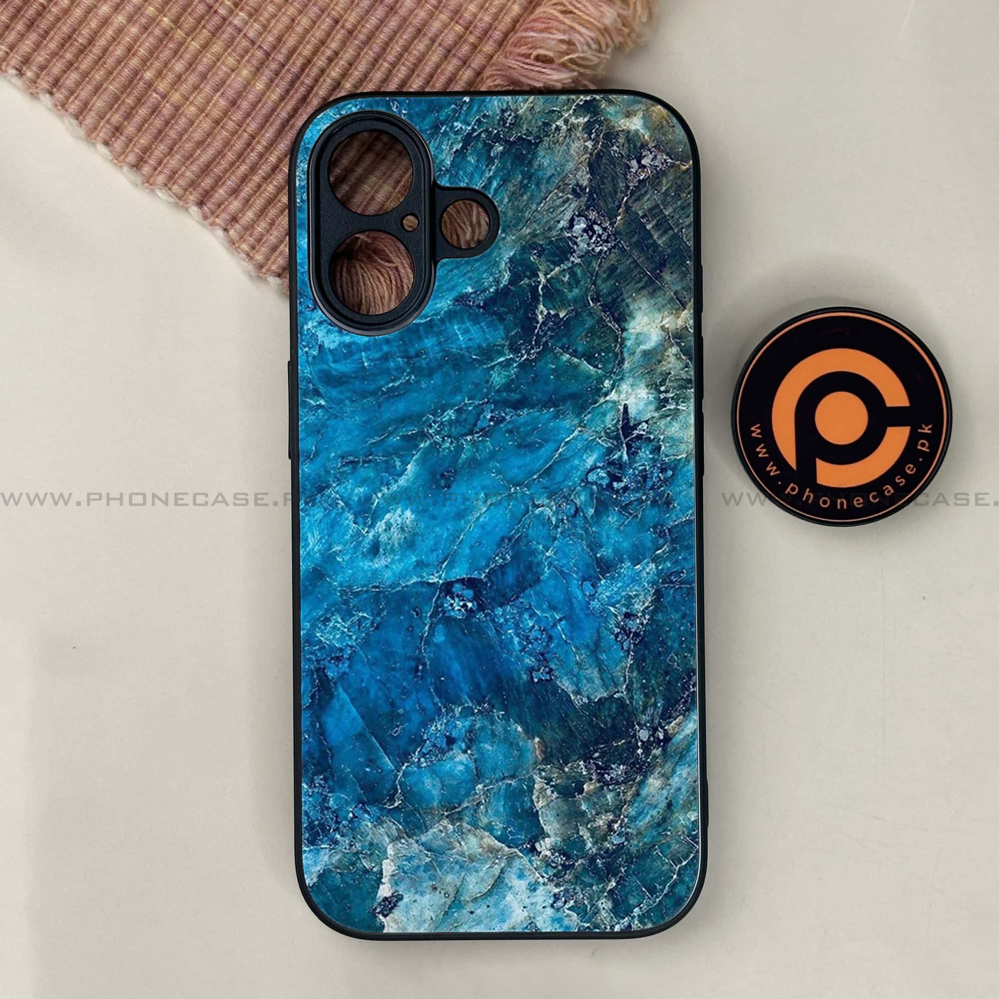 iPhone 17 - Blue Marble Series - Premium Printed Glass soft Bumper shock Proof Case