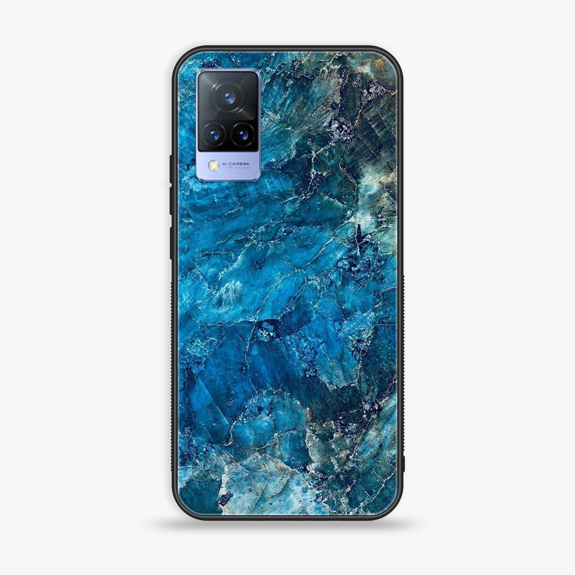 Vivo V21 - Blue Marble Series - Premium Printed Glass soft Bumper shock Proof Case