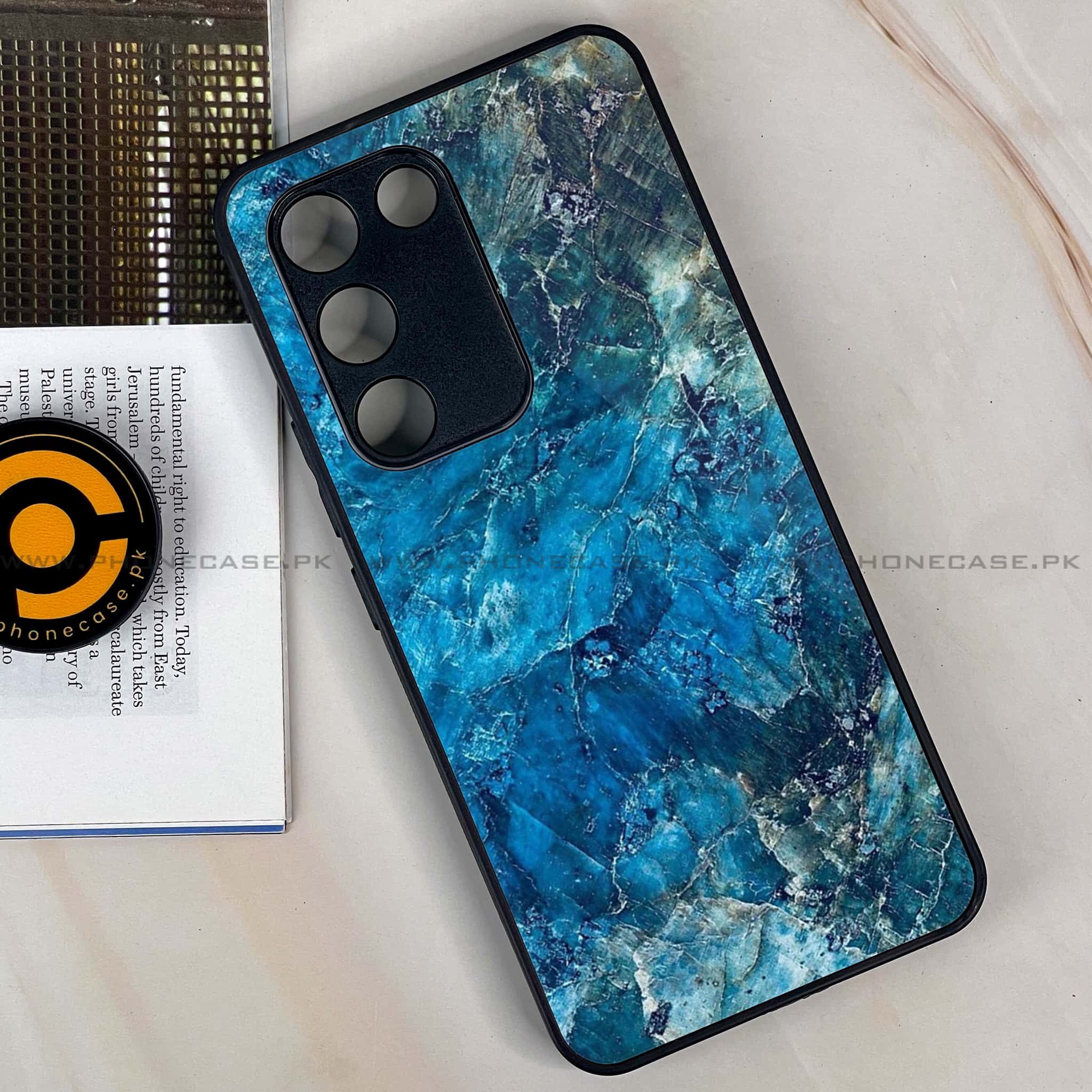 Vivo Y200e - Blue Marble Series - Premium Metal Printed soft Bumper shock Proof Case