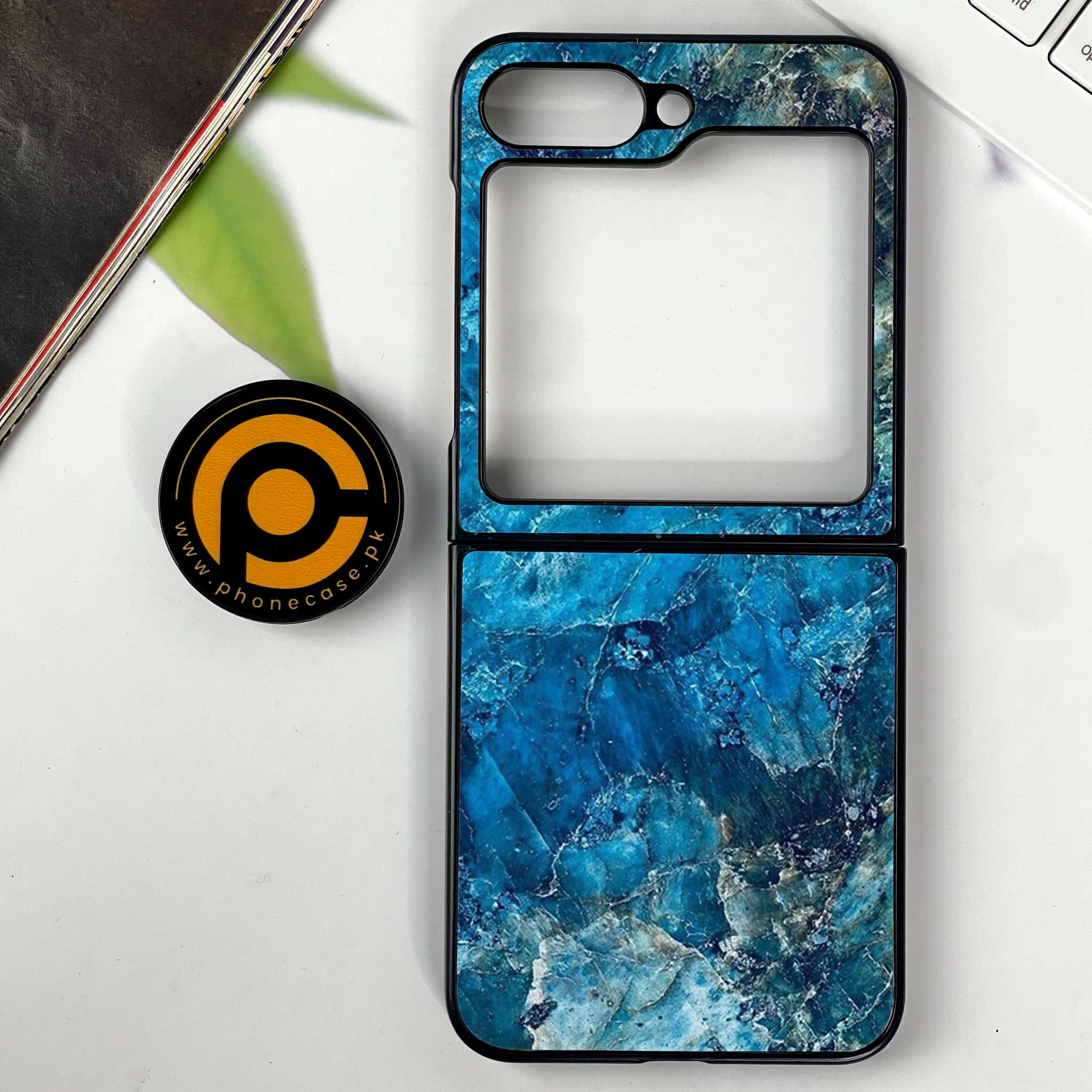 Galaxy Z Flip 6 - Blue Marble Series - Premium Printed Glass soft Bumper shock Proof Case