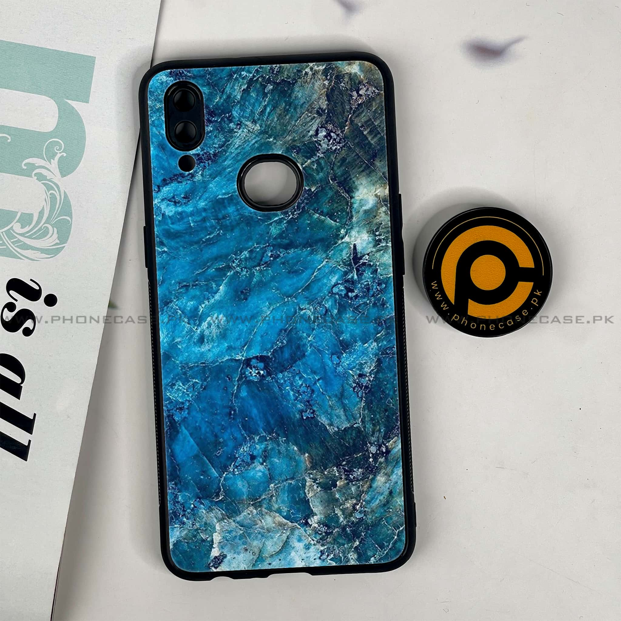 Galaxy A10s - Blue Marble Series - Premium Printed Glass soft Bumper shock Proof Case