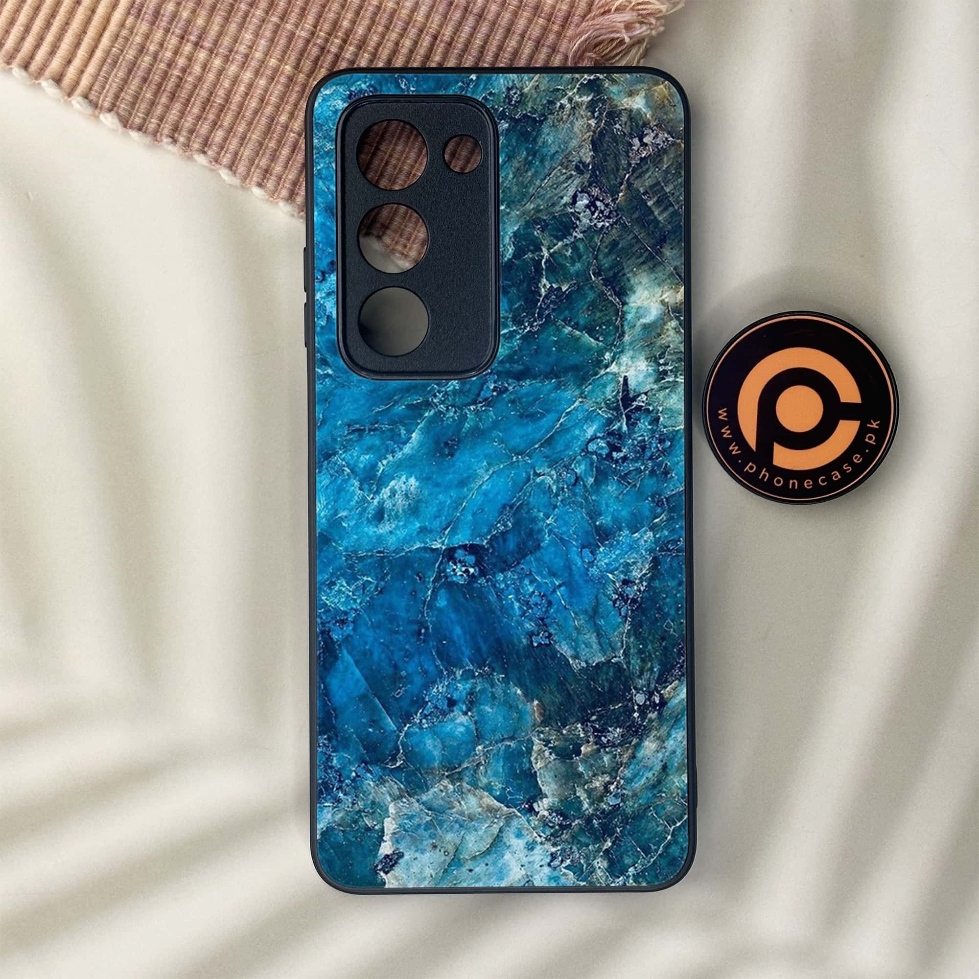 Oppo A5 2025 - Blue Marble Series - Premium Metal Printed soft Bumper shock Proof Case