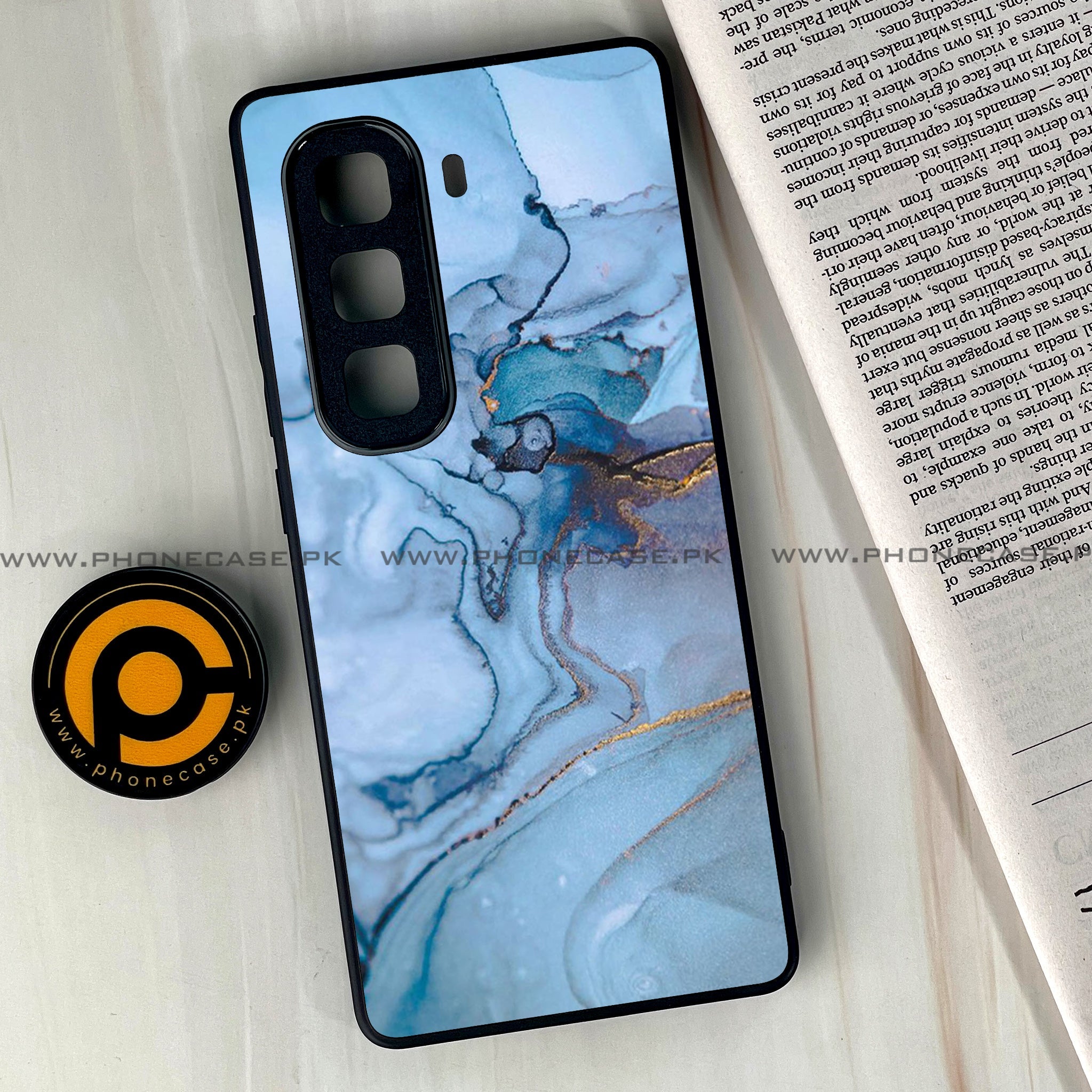Infinix Hot 60 Pro Plus - Blue Marble Series - Premium Metal Printed soft Bumper shock Proof Case