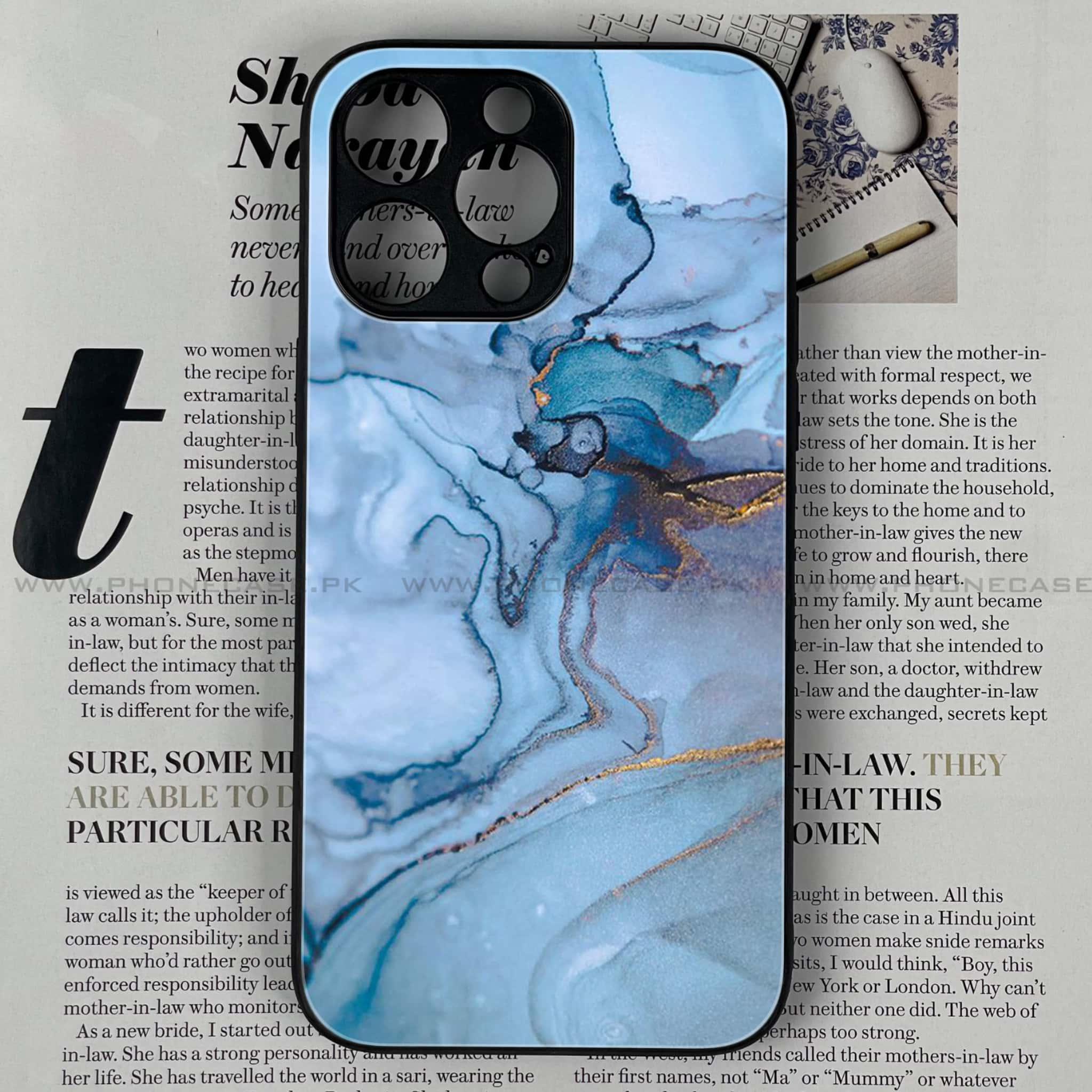 iPhone 15 Pro - Blue Marble Series - Premium Printed Glass soft Bumper shock Proof Case