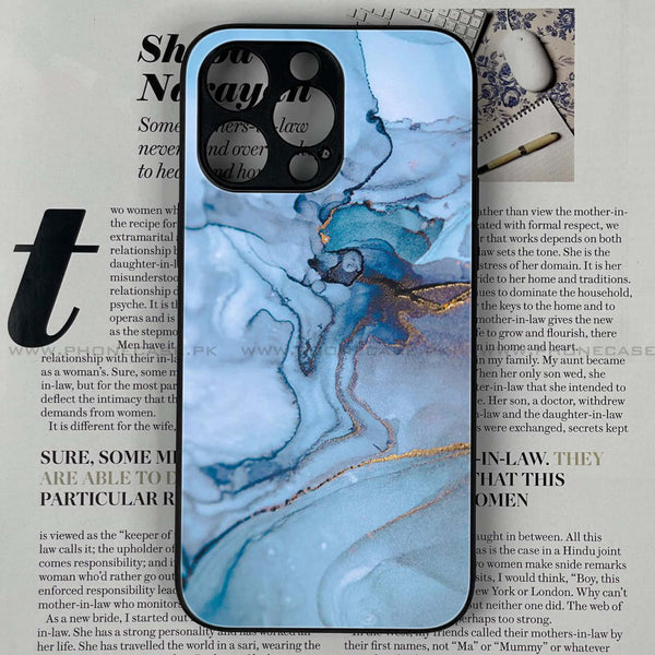 iPhone 14 Pro Max- Blue Marble Series - Premium Printed Glass soft Bumper shock Proof Case