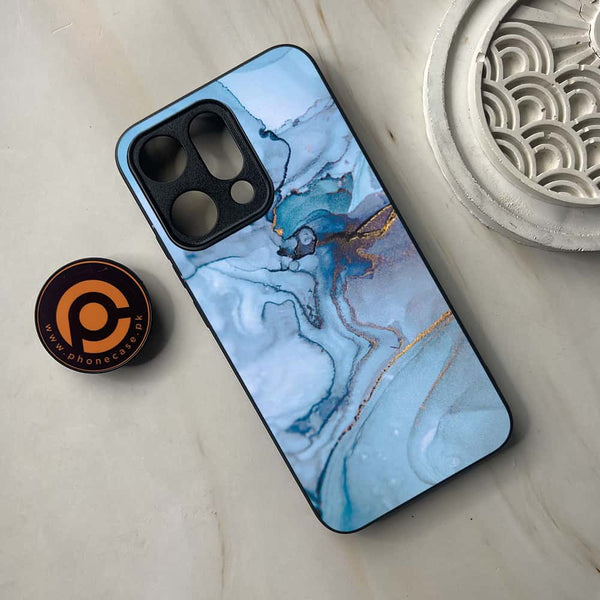 Oppo Reno 14 5G - Blue Marble Series - Premium Metal Printed soft Bumper shock Proof Case
