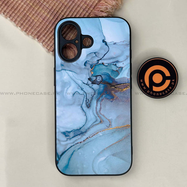 iPhone 17 - Blue Marble Series - Premium Printed Glass soft Bumper shock Proof Case
