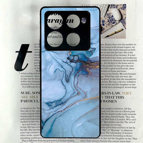 Infinix Note 40 Pro Plus - Blue Marble Series - Premium Metal Printed soft Bumper shock Proof Case