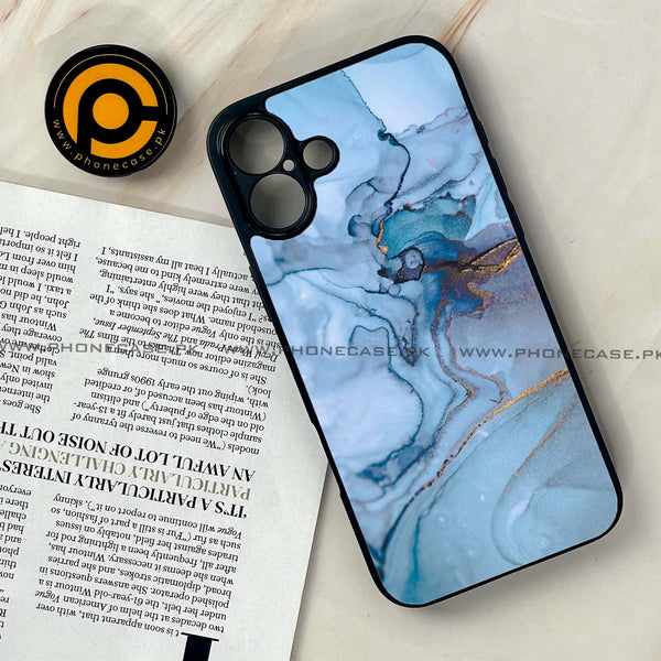iPhone 16 Plus -  Blue Marble Series - Premium Metal Printed soft Bumper shock Proof Case